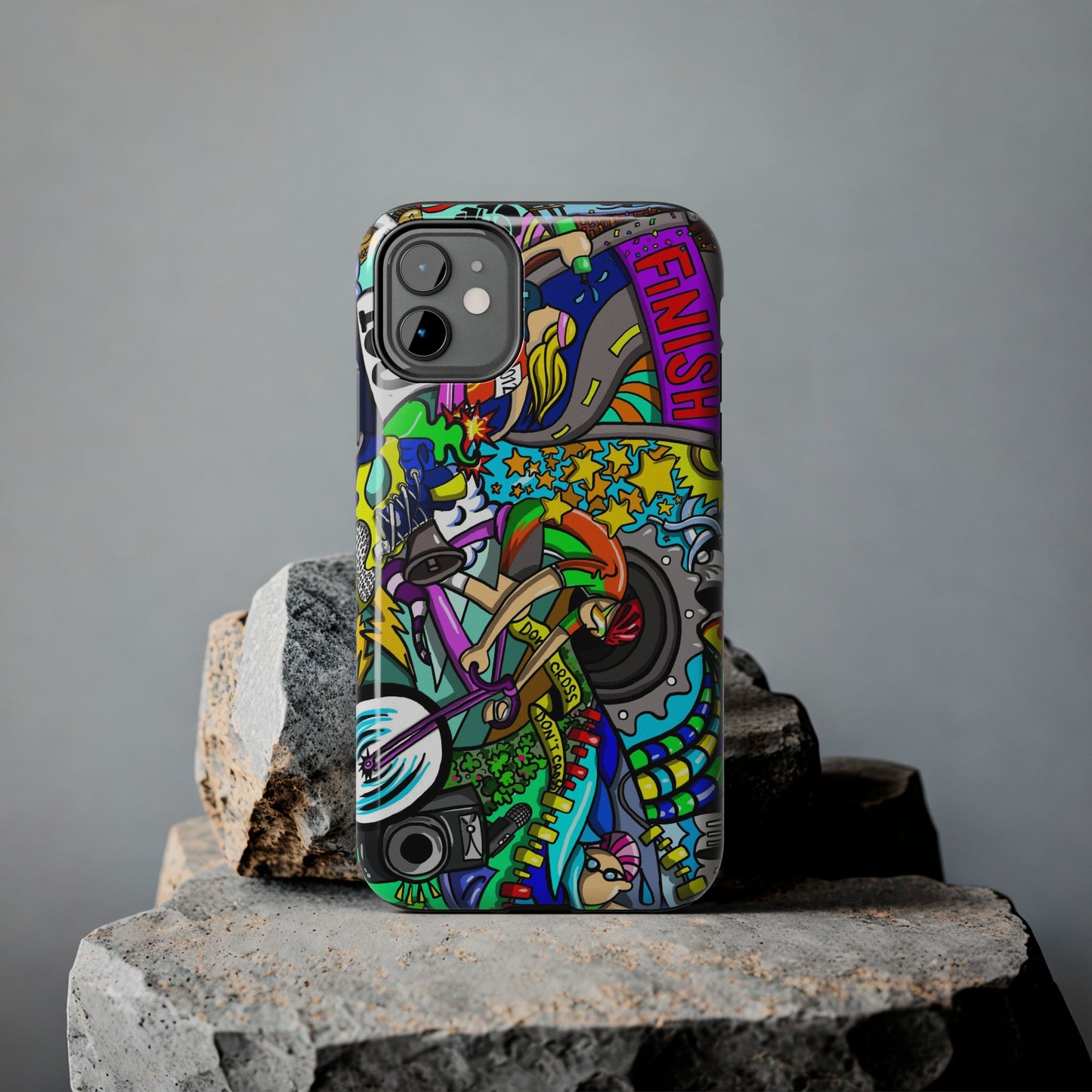 Colorful Triathlete Mural iPhone Case | Swim, Bike, Run Art | Lightweight & Impact-Resistant