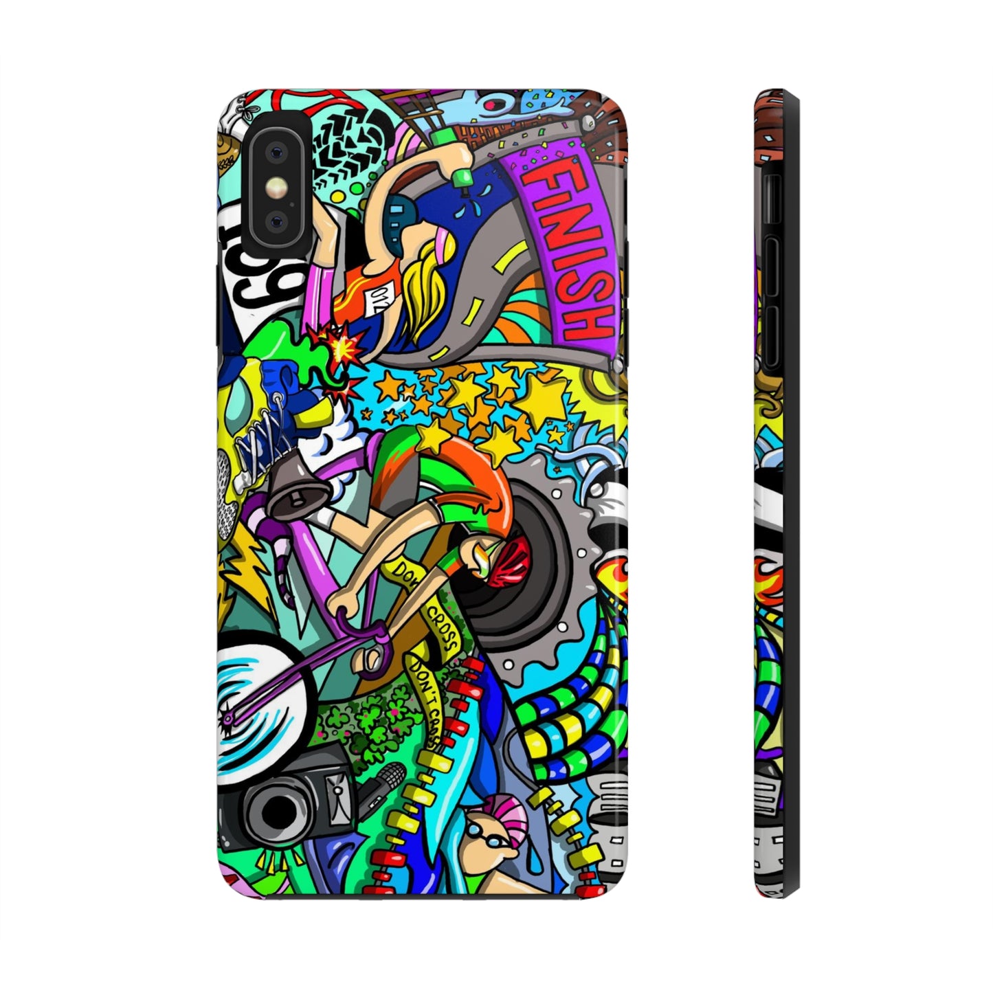 Colorful Triathlete Mural iPhone Case | Swim, Bike, Run Art | Lightweight & Impact-Resistant