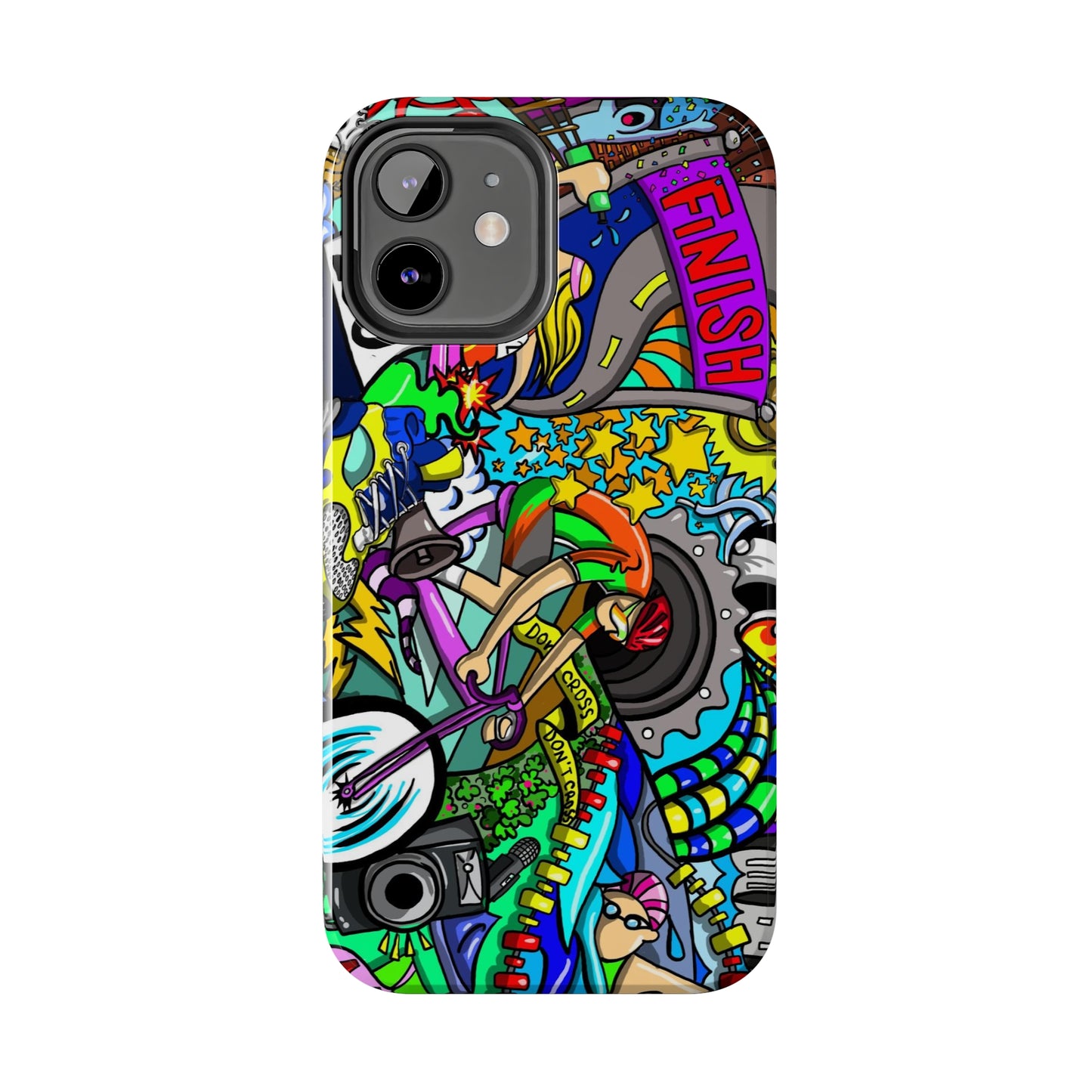 Colorful Triathlete Mural iPhone Case | Swim, Bike, Run Art | Lightweight & Impact-Resistant