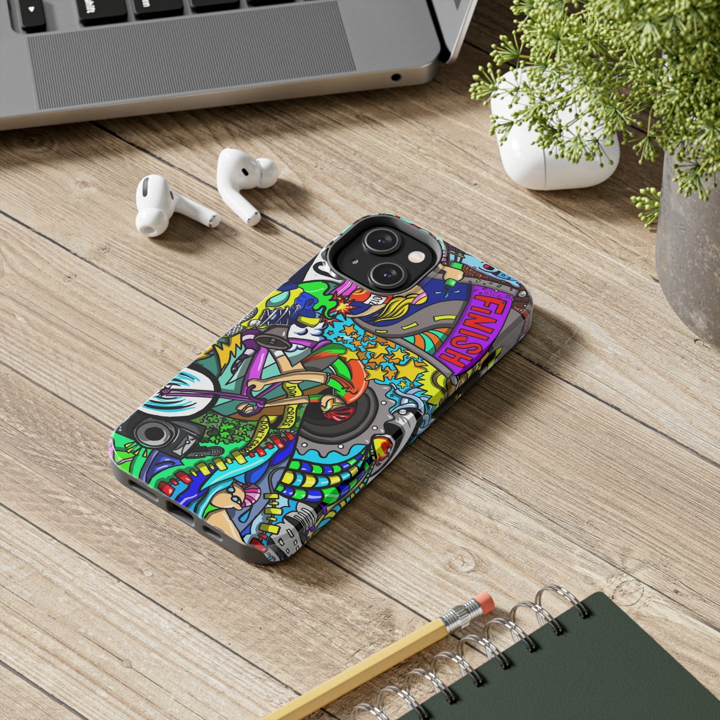 Colorful Triathlete Mural iPhone Case | Swim, Bike, Run Art | Lightweight & Impact-Resistant