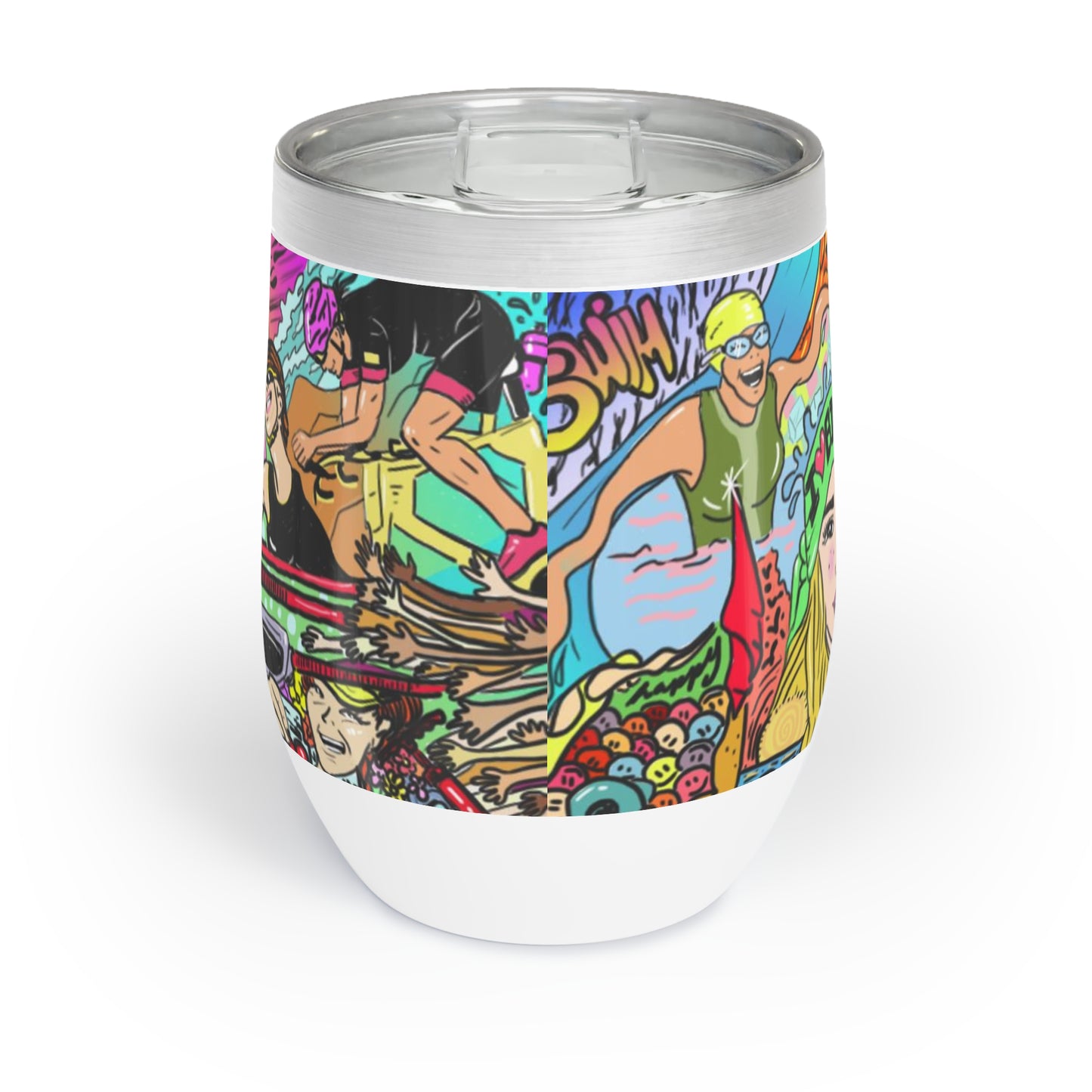 Stainless Steel Stemless Wine Tumbler - 12oz | Badass Women Triathletes Mural