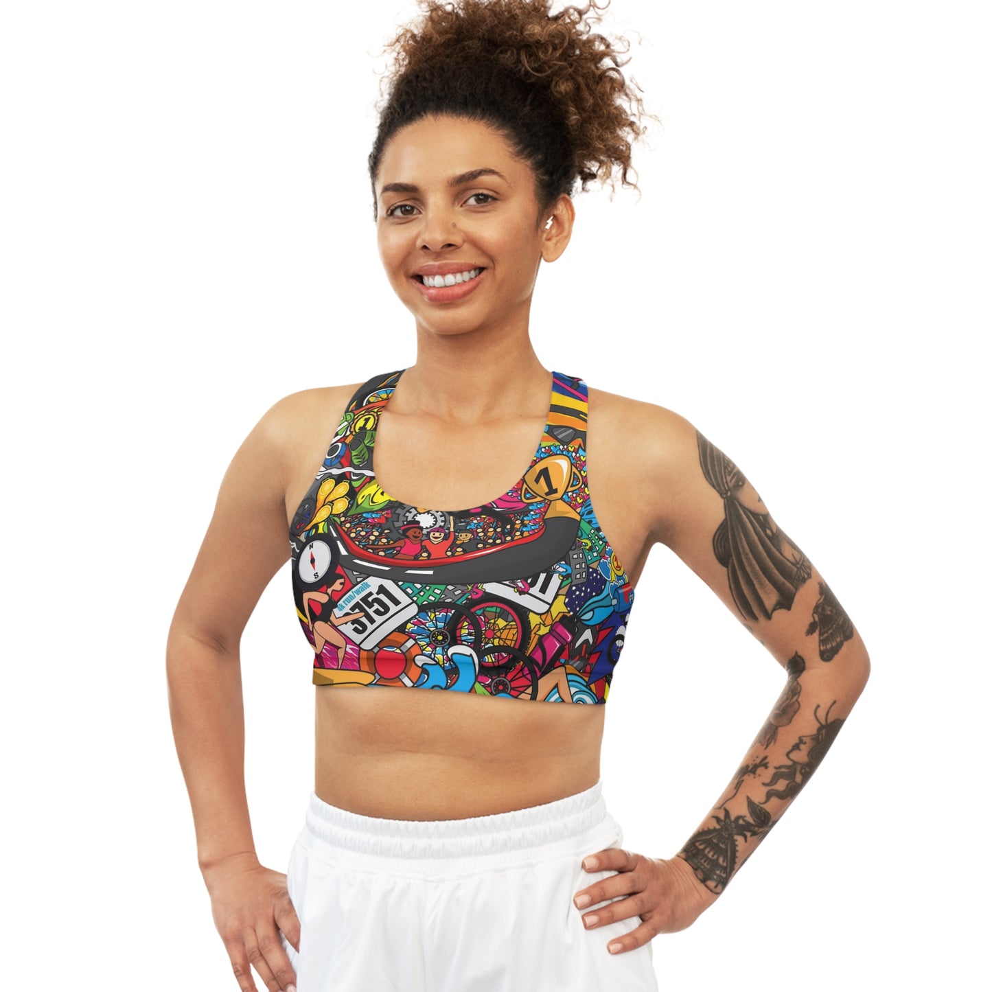 Triathlon-Inspired Seamless Women's Sports Bra | Artistic Mural Design