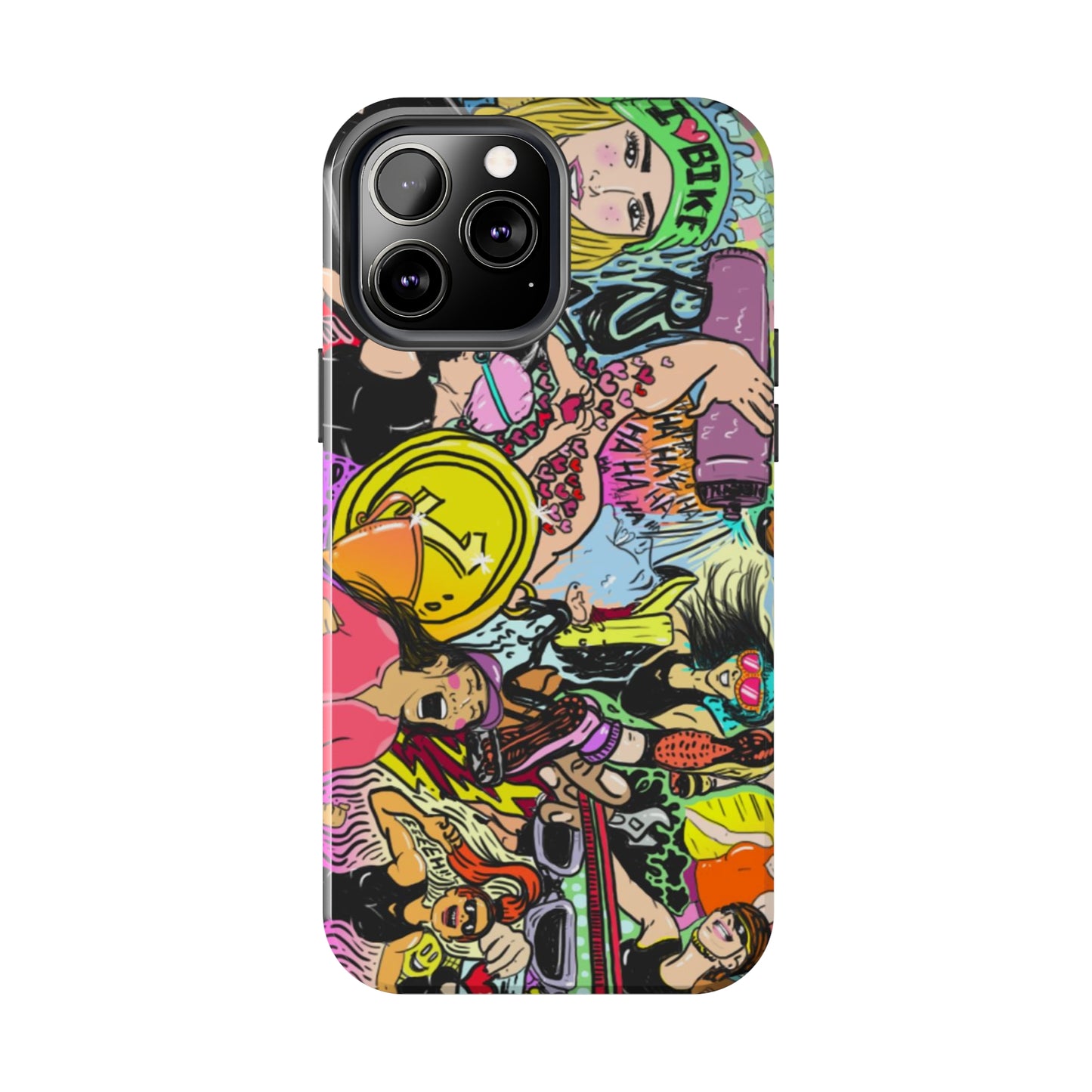 Colorful Graffiti Triathlon iPhone Case | Badass Women Triathletes | Impact-Resistant & Wireless Charging