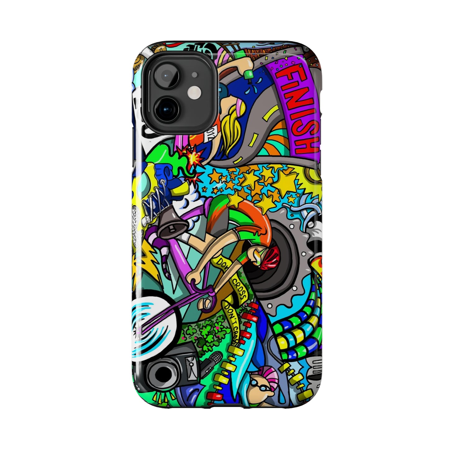 Colorful Triathlete Mural iPhone Case | Swim, Bike, Run Art | Lightweight & Impact-Resistant