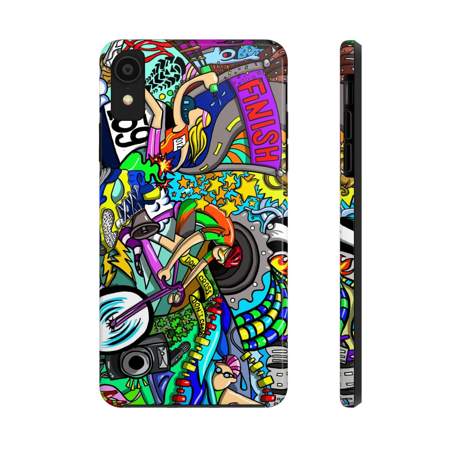 Colorful Triathlete Mural iPhone Case | Swim, Bike, Run Art | Lightweight & Impact-Resistant