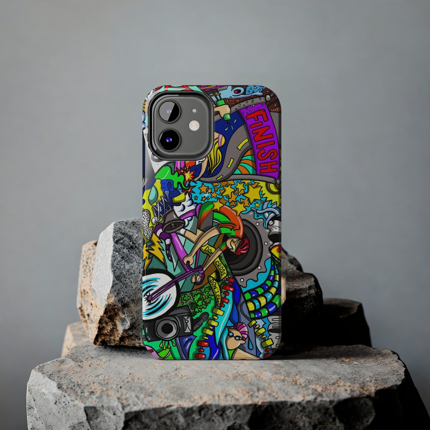 Colorful Triathlete Mural iPhone Case | Swim, Bike, Run Art | Lightweight & Impact-Resistant