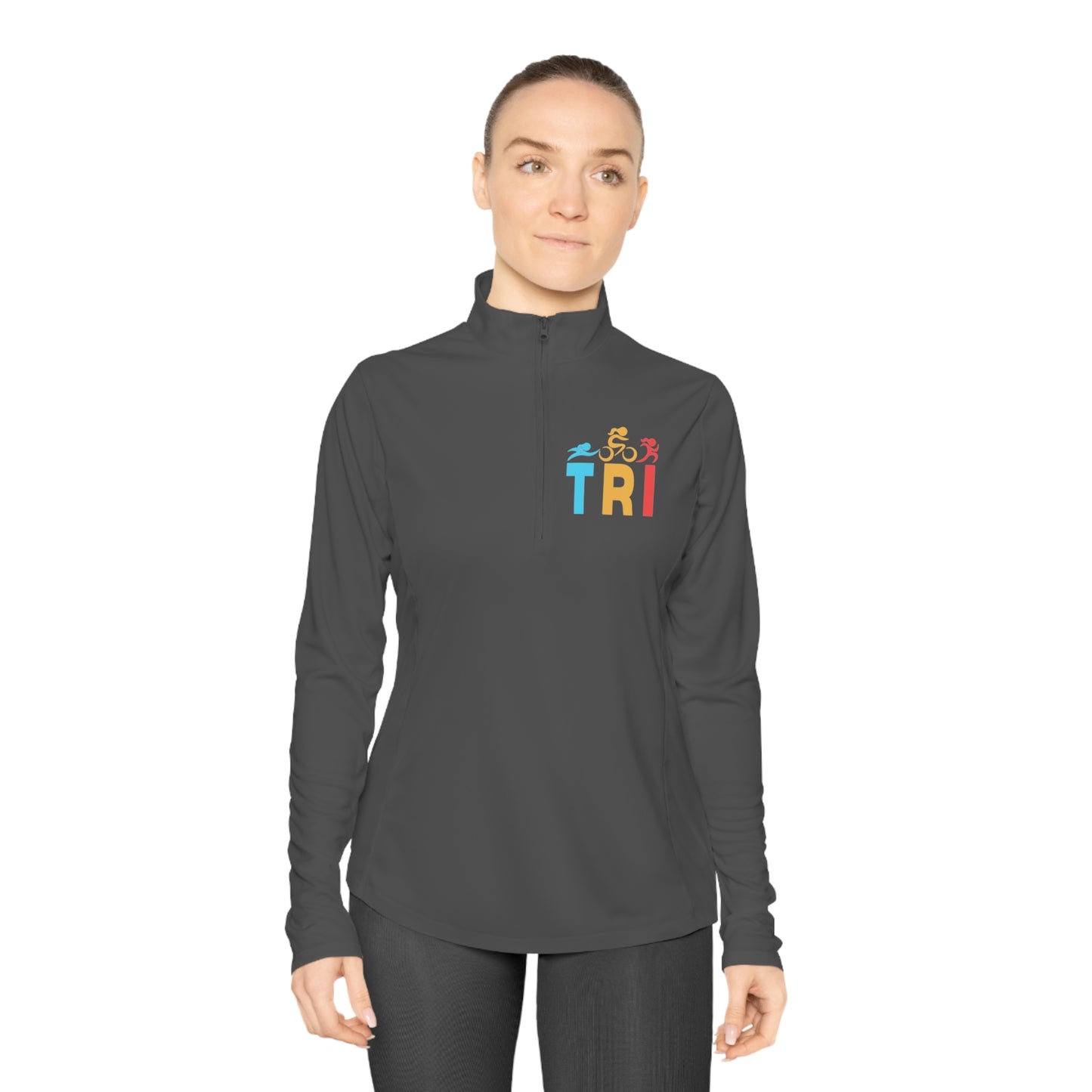 Sport-Tek Women's Quarter-Zip Triathlete Pullover | Swim, Bike, Run Logo | Retro TRI