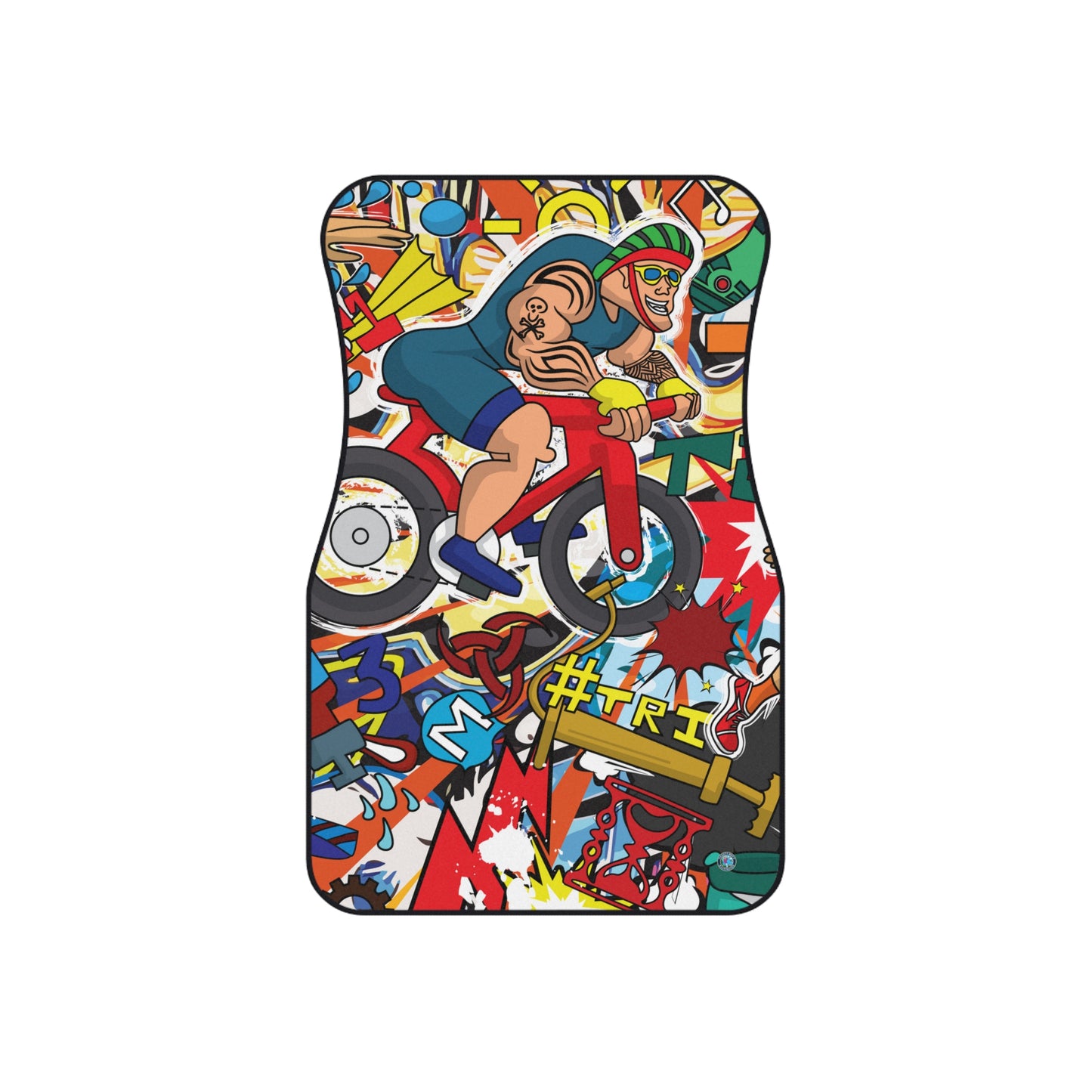 Colorful and Whimsical Triathlon Car Mats Set | Multisport Endurance Race Humor