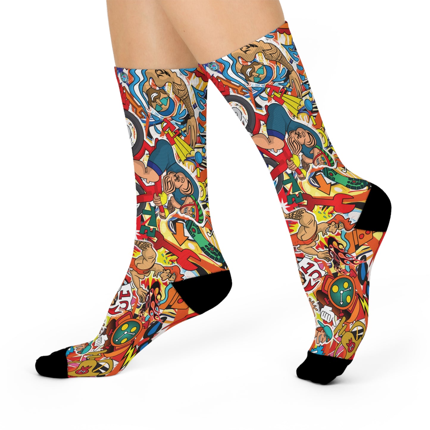 Macho Man Triathlete Crew Socks - Art Meets Endurance for Triathlon Warriors