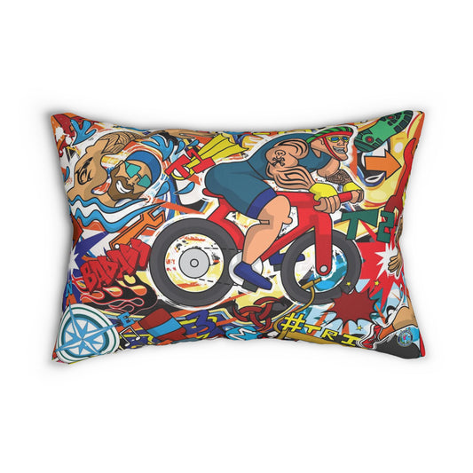 Whimsical Triathlon Lumbar Pillow | Macho Men Multisport Endurance Race Decor