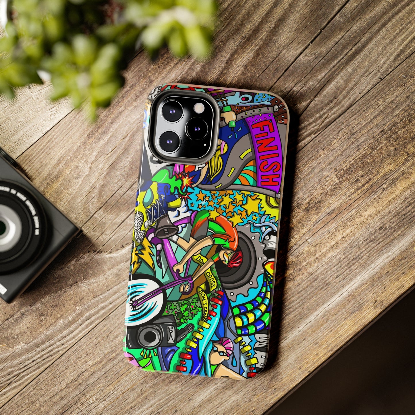 Colorful Triathlete Mural iPhone Case | Swim, Bike, Run Art | Lightweight & Impact-Resistant