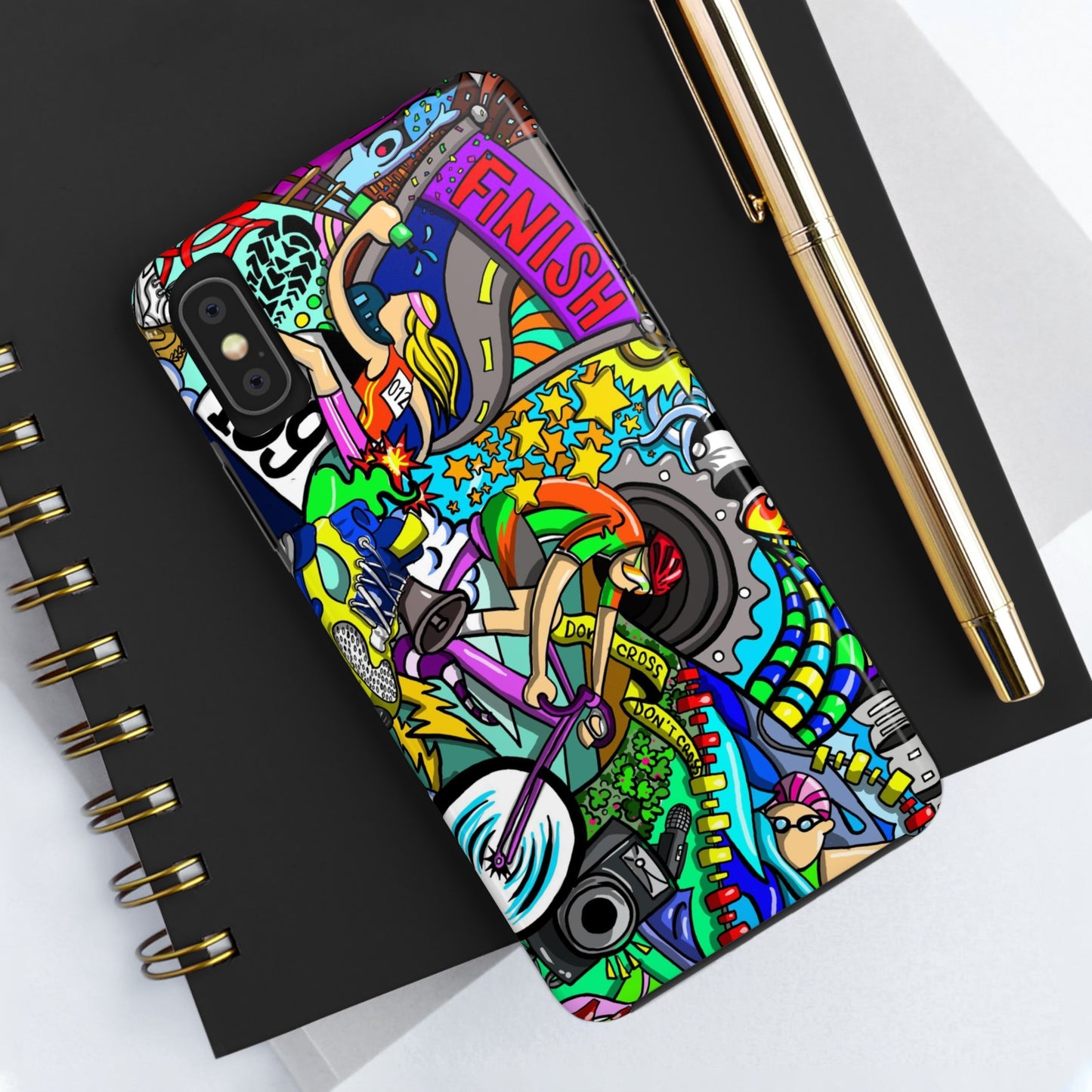 Colorful Triathlete Mural iPhone Case | Swim, Bike, Run Art | Lightweight & Impact-Resistant