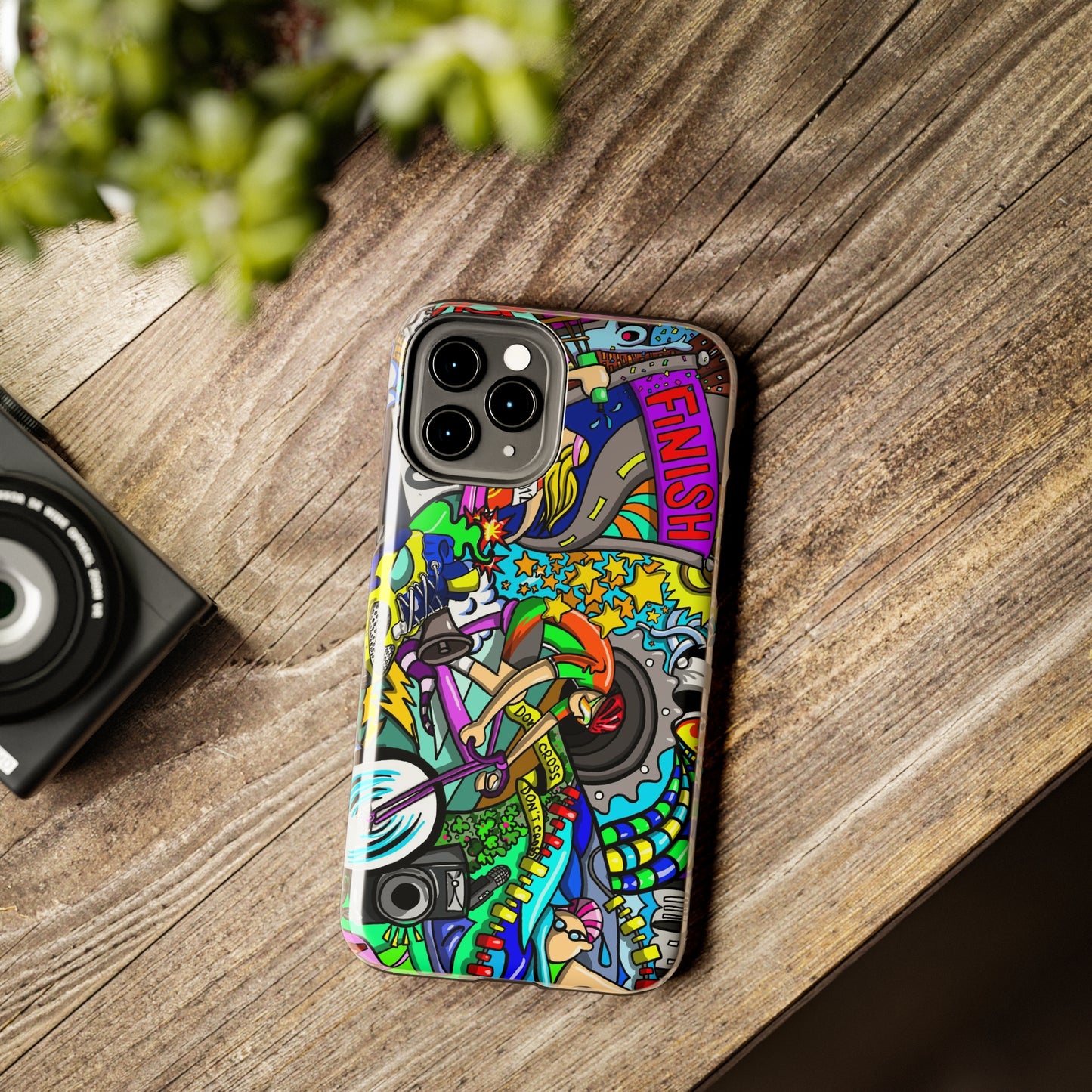 Colorful Triathlete Mural iPhone Case | Swim, Bike, Run Art | Lightweight & Impact-Resistant