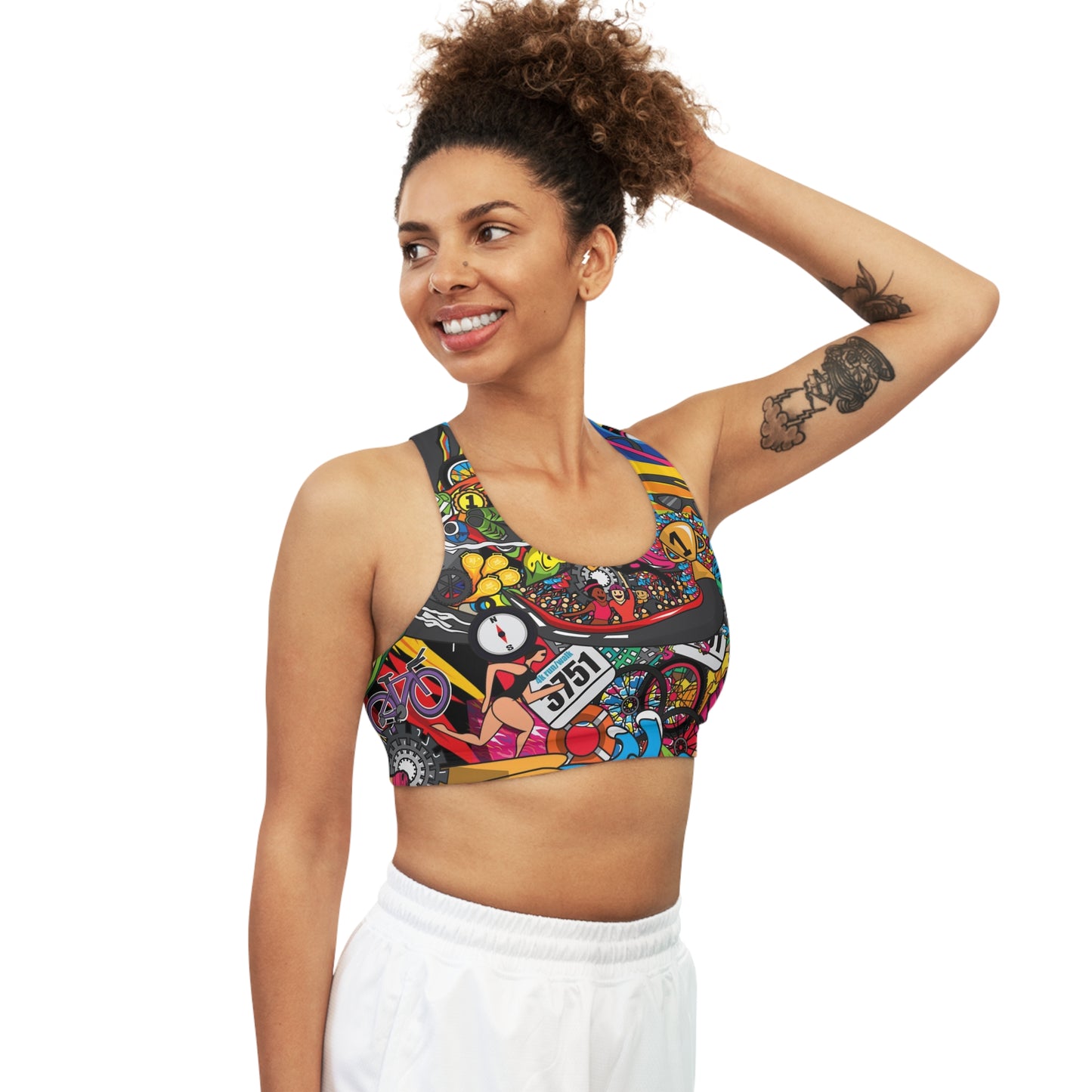 Triathlon-Inspired Seamless Women's Sports Bra | Artistic Mural Design