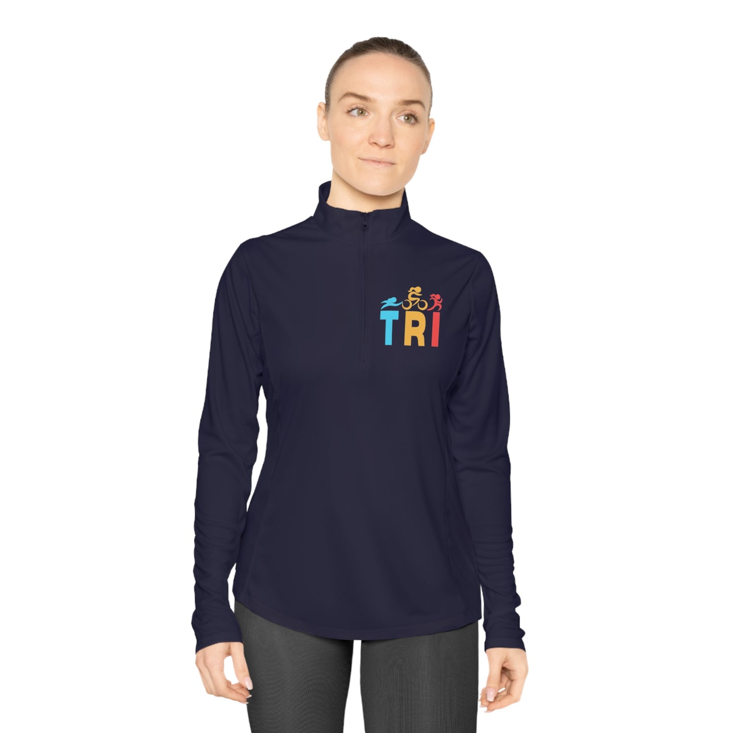 Sport-Tek Women's Quarter-Zip Triathlete Pullover | Swim, Bike, Run Logo | Retro TRI