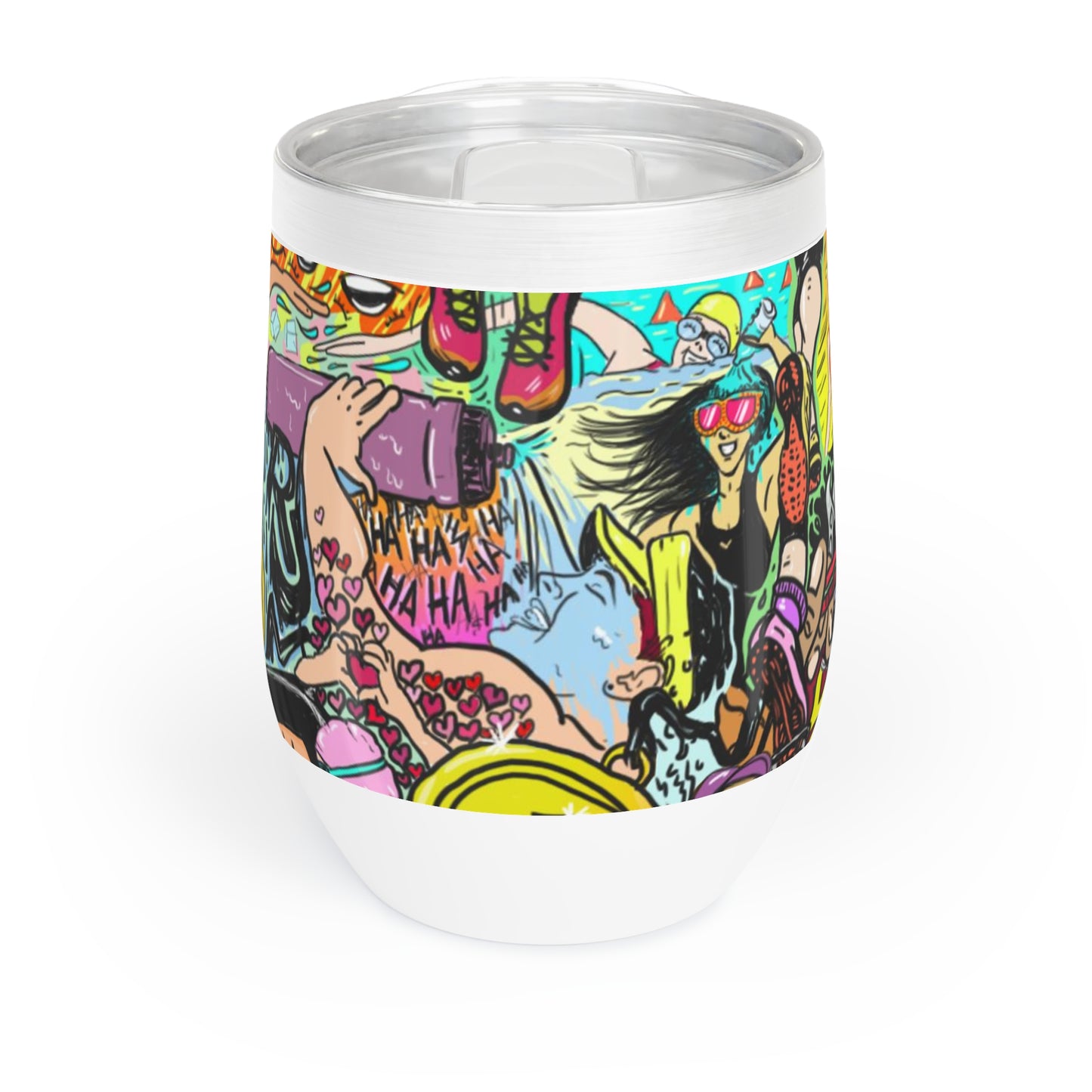 Stainless Steel Stemless Wine Tumbler - 12oz | Badass Women Triathletes Mural