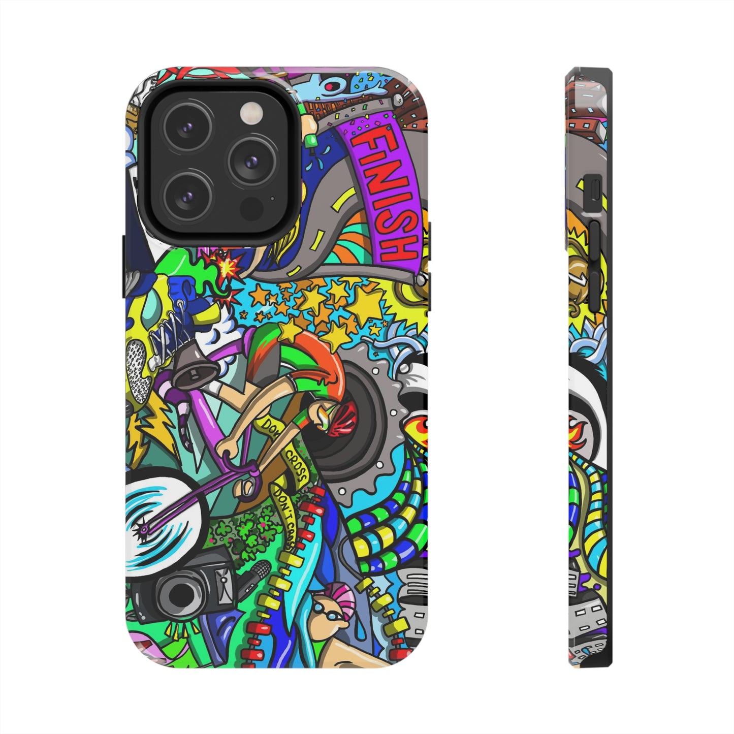 Colorful Triathlete Mural iPhone Case | Swim, Bike, Run Art | Lightweight & Impact-Resistant