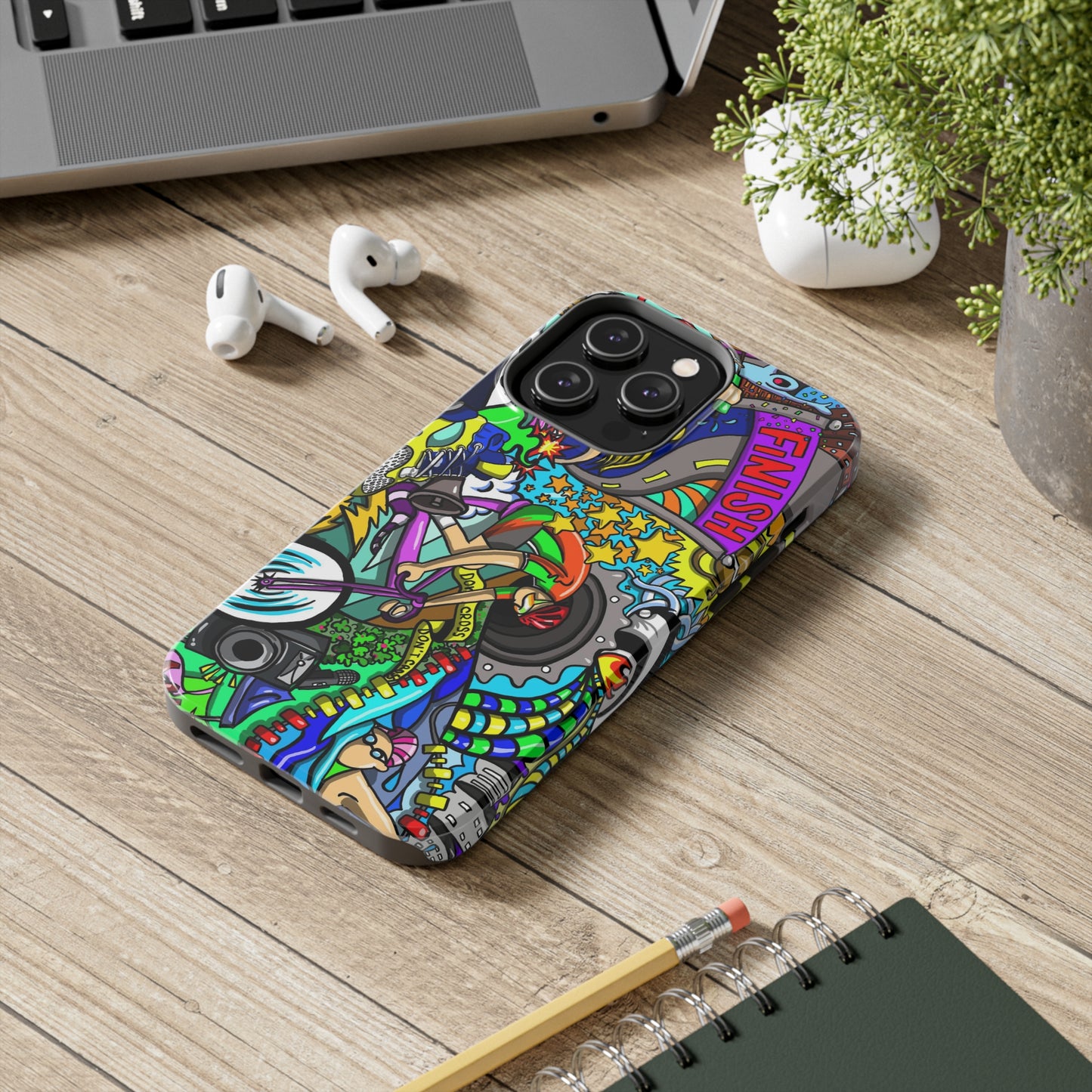 Colorful Triathlete Mural iPhone Case | Swim, Bike, Run Art | Lightweight & Impact-Resistant