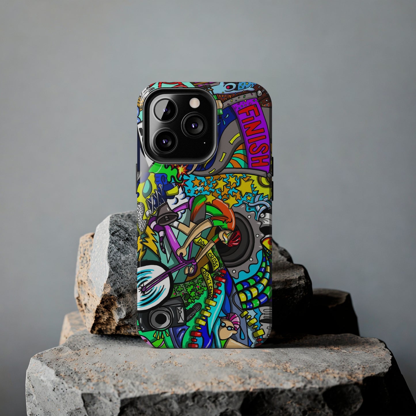 Colorful Triathlete Mural iPhone Case | Swim, Bike, Run Art | Lightweight & Impact-Resistant