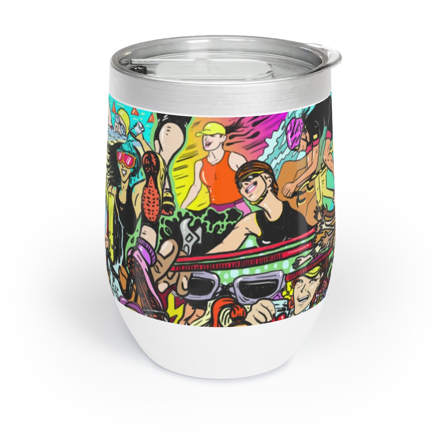 Stainless Steel Stemless Wine Tumbler - 12oz | Badass Women Triathletes Mural