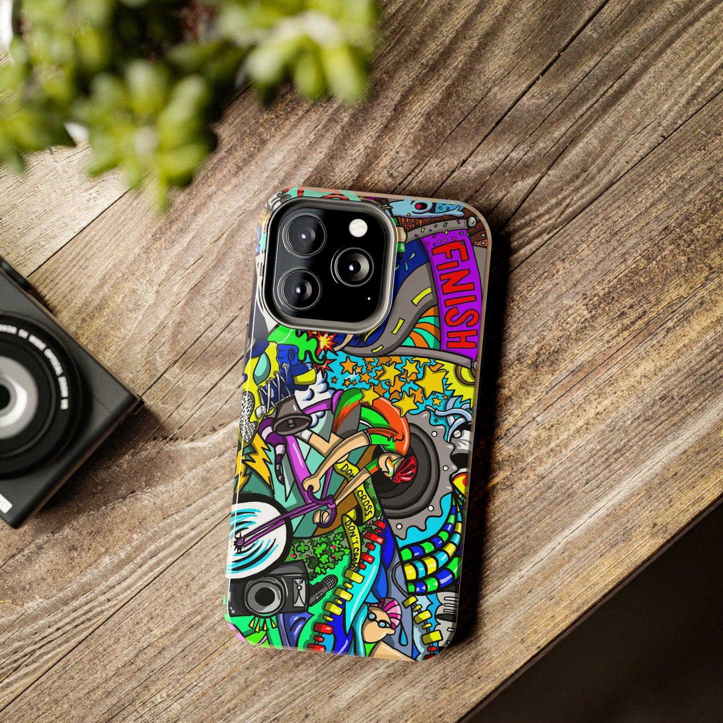 Colorful Triathlete Mural iPhone Case | Swim, Bike, Run Art | Lightweight & Impact-Resistant