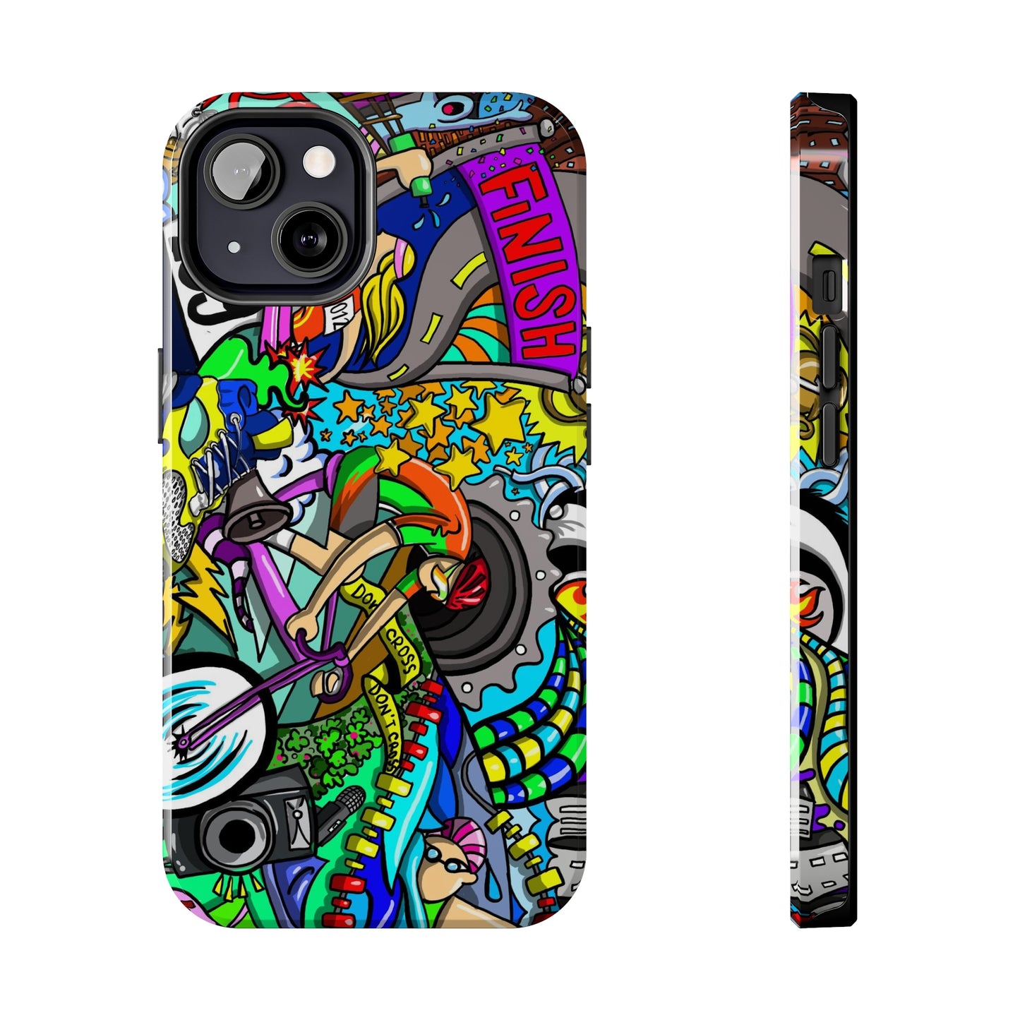 Colorful Triathlete Mural iPhone Case | Swim, Bike, Run Art | Lightweight & Impact-Resistant