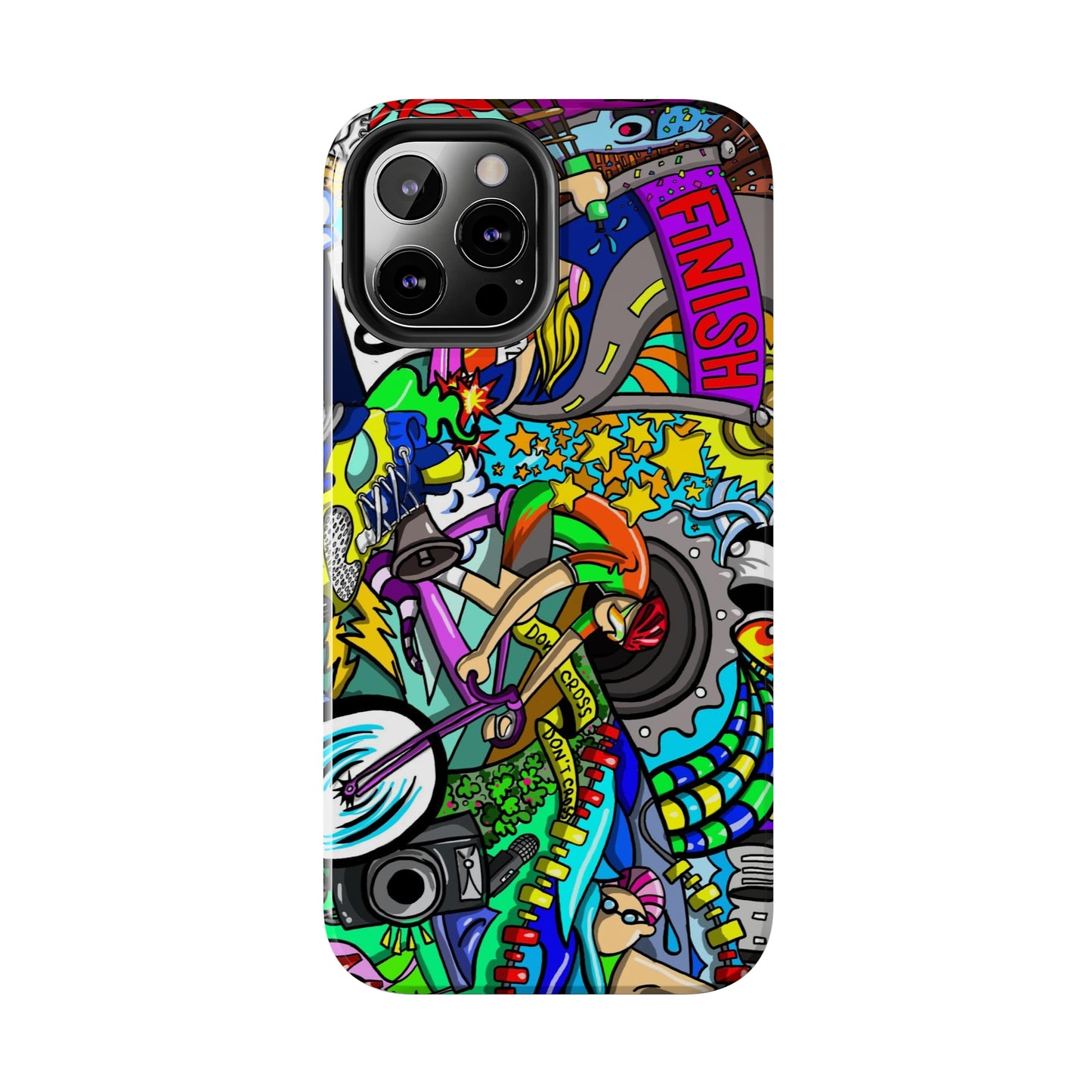 Colorful Triathlete Mural iPhone Case | Swim, Bike, Run Art | Lightweight & Impact-Resistant