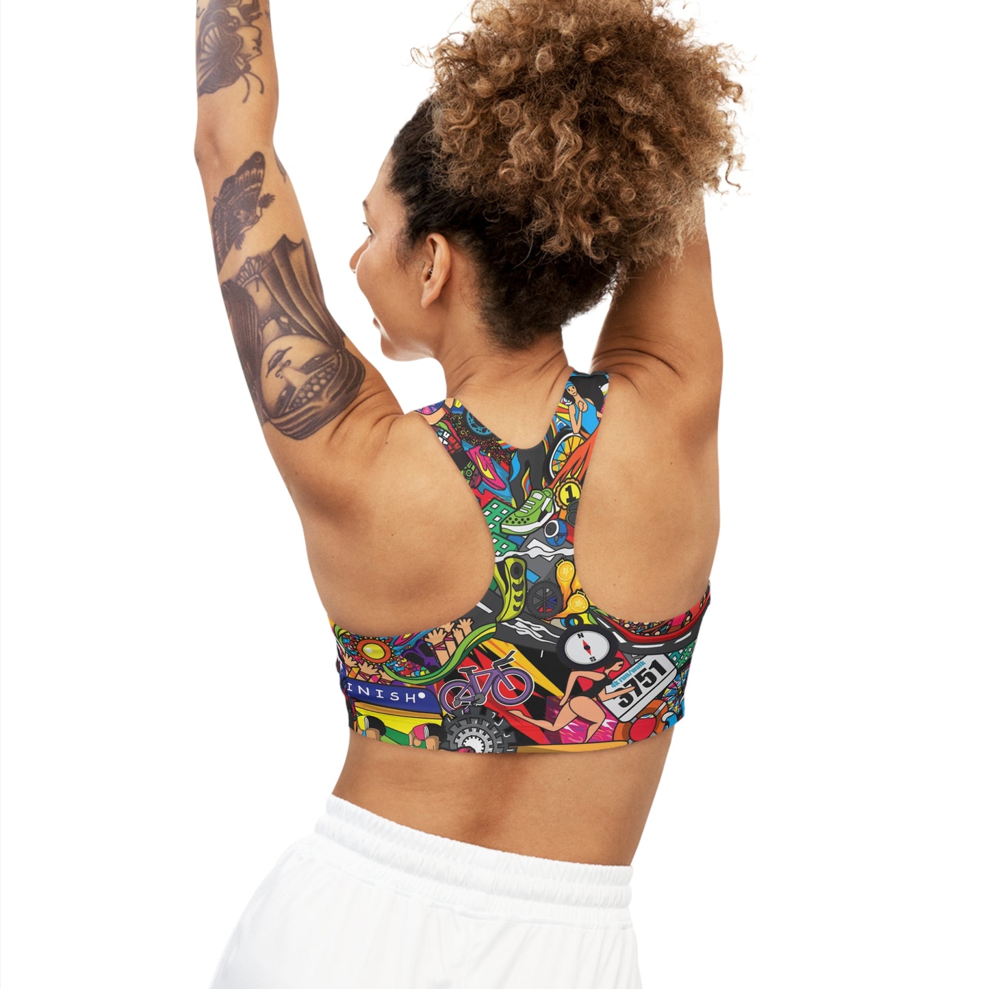 Triathlon-Inspired Seamless Women's Sports Bra | Artistic Mural Design