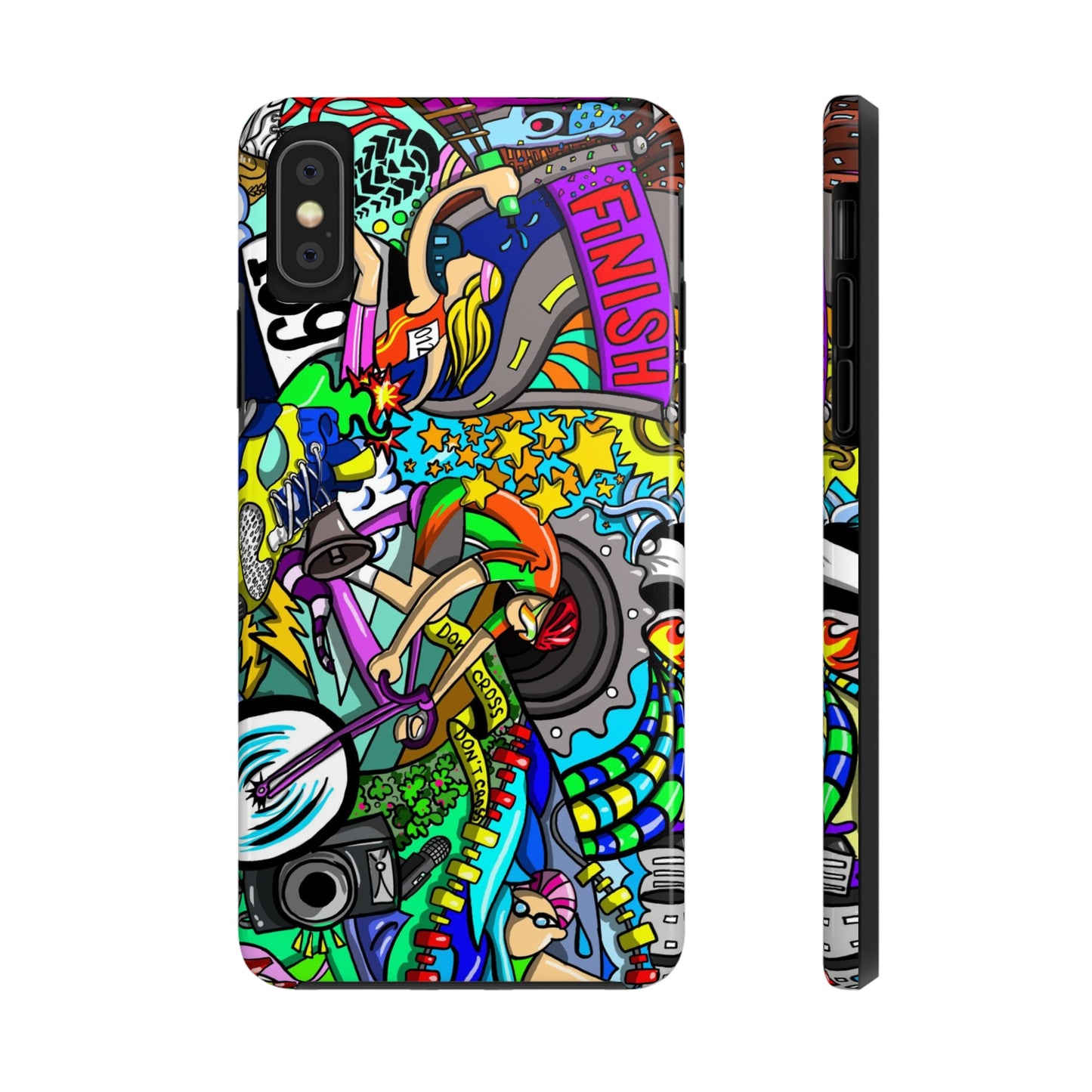 Colorful Triathlete Mural iPhone Case | Swim, Bike, Run Art | Lightweight & Impact-Resistant