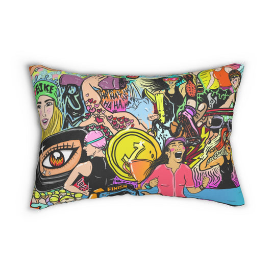 Graffiti Streetwear Women's Triathlon Lumbar Pillow | Colorful Multisport Endurance Race Decor