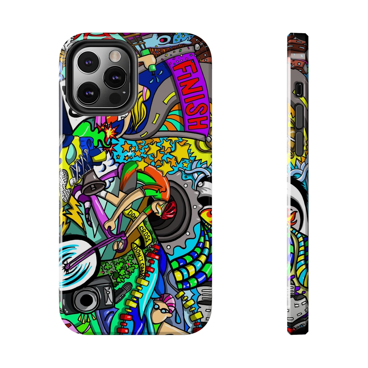 Colorful Triathlete Mural iPhone Case | Swim, Bike, Run Art | Lightweight & Impact-Resistant