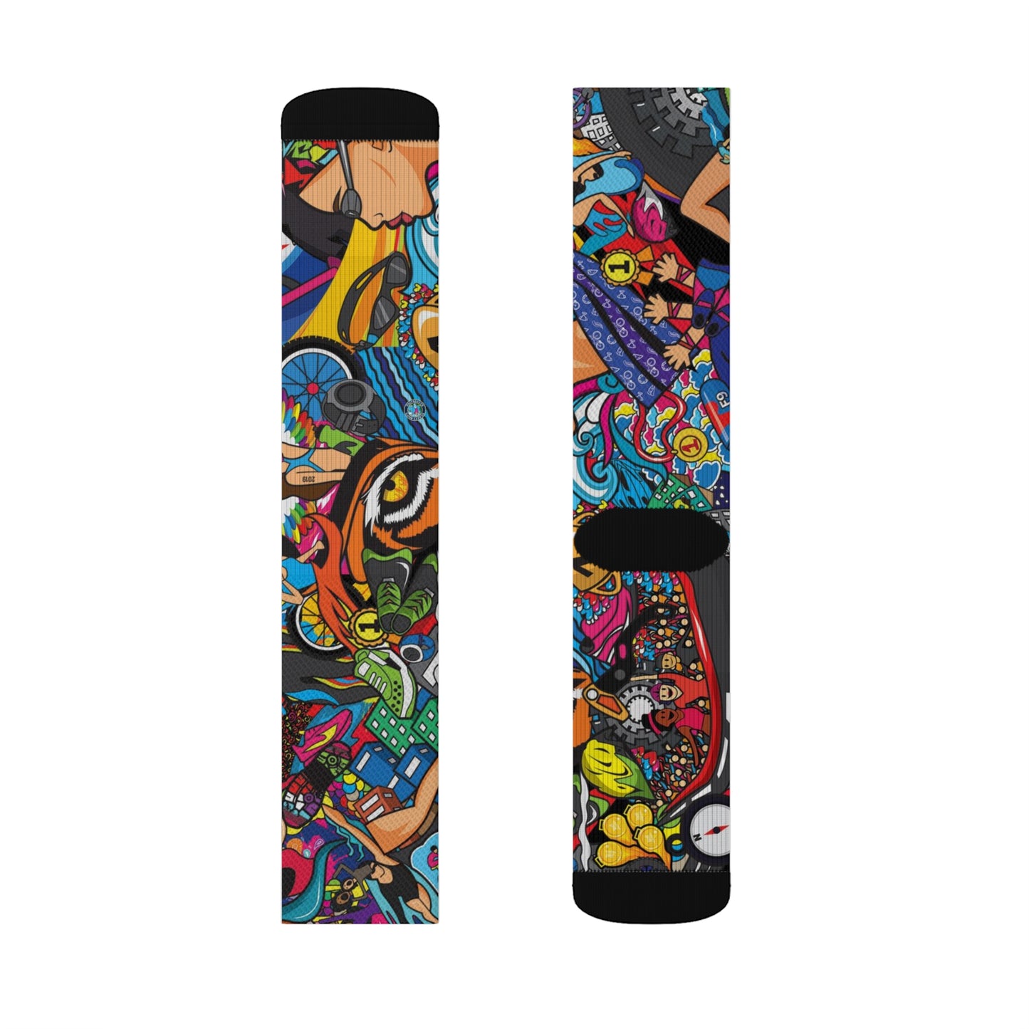 Triathlon-Inspired Women's Artistic Socks | Multisport Endurance Mural