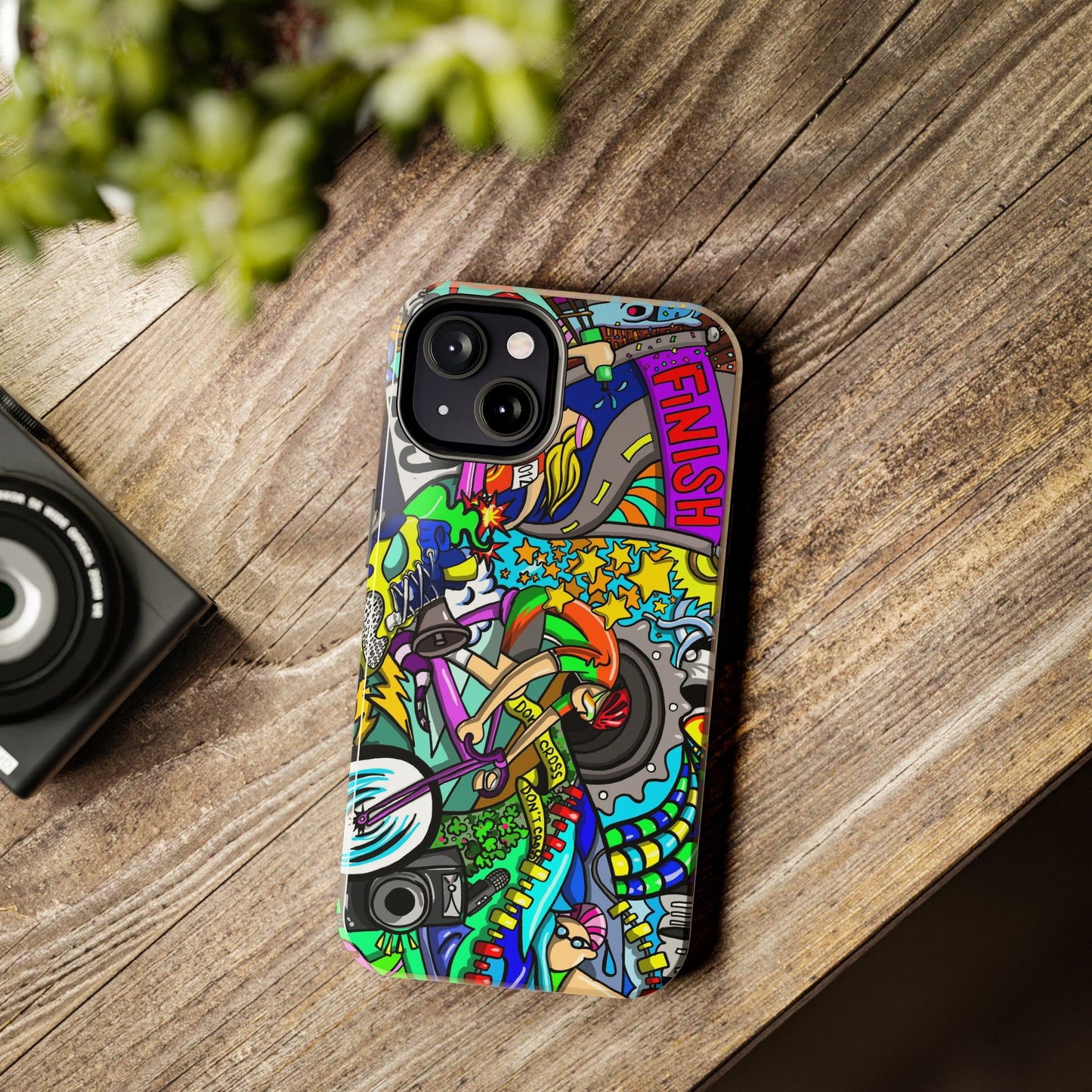 Colorful Triathlete Mural iPhone Case | Swim, Bike, Run Art | Lightweight & Impact-Resistant