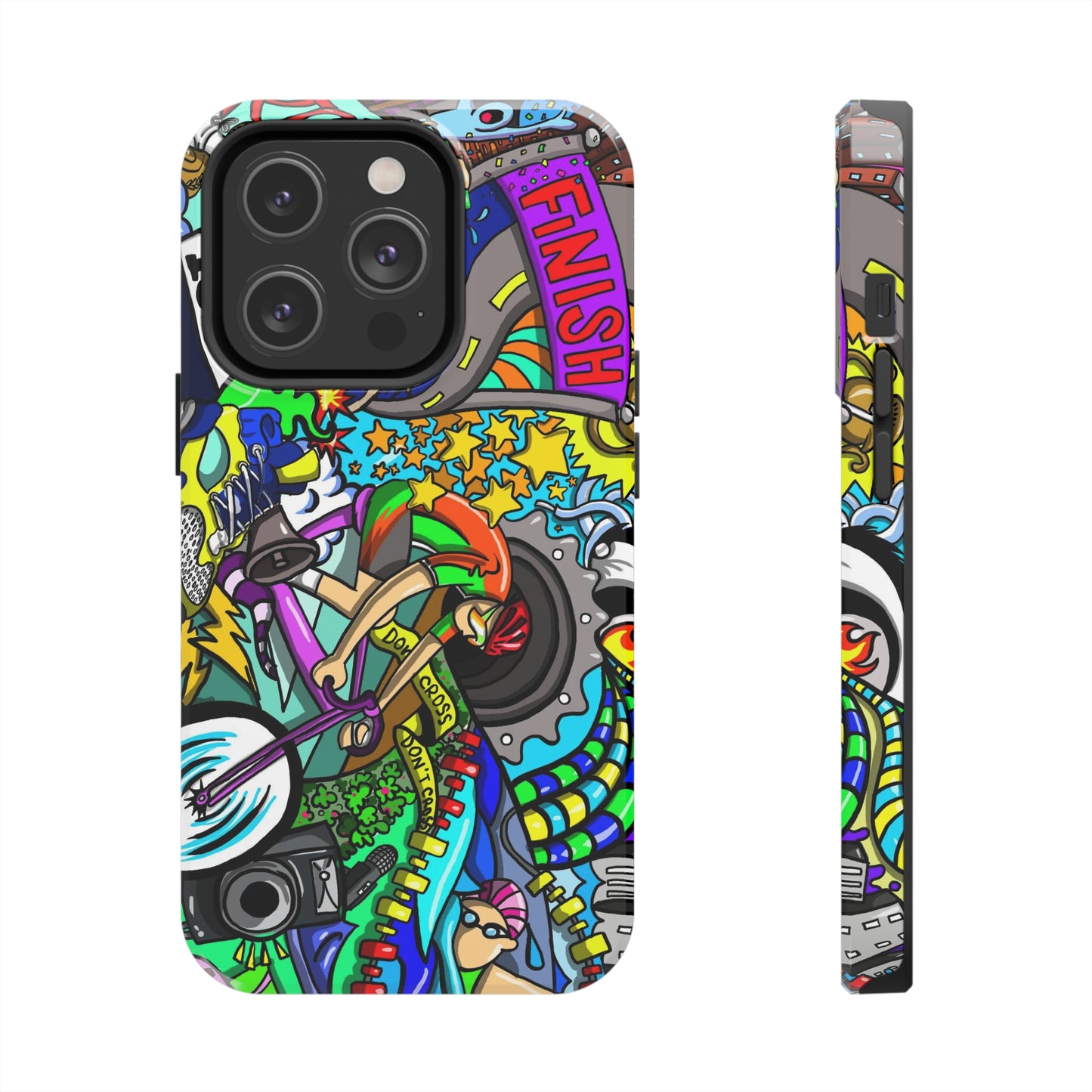 Colorful Triathlete Mural iPhone Case | Swim, Bike, Run Art | Lightweight & Impact-Resistant