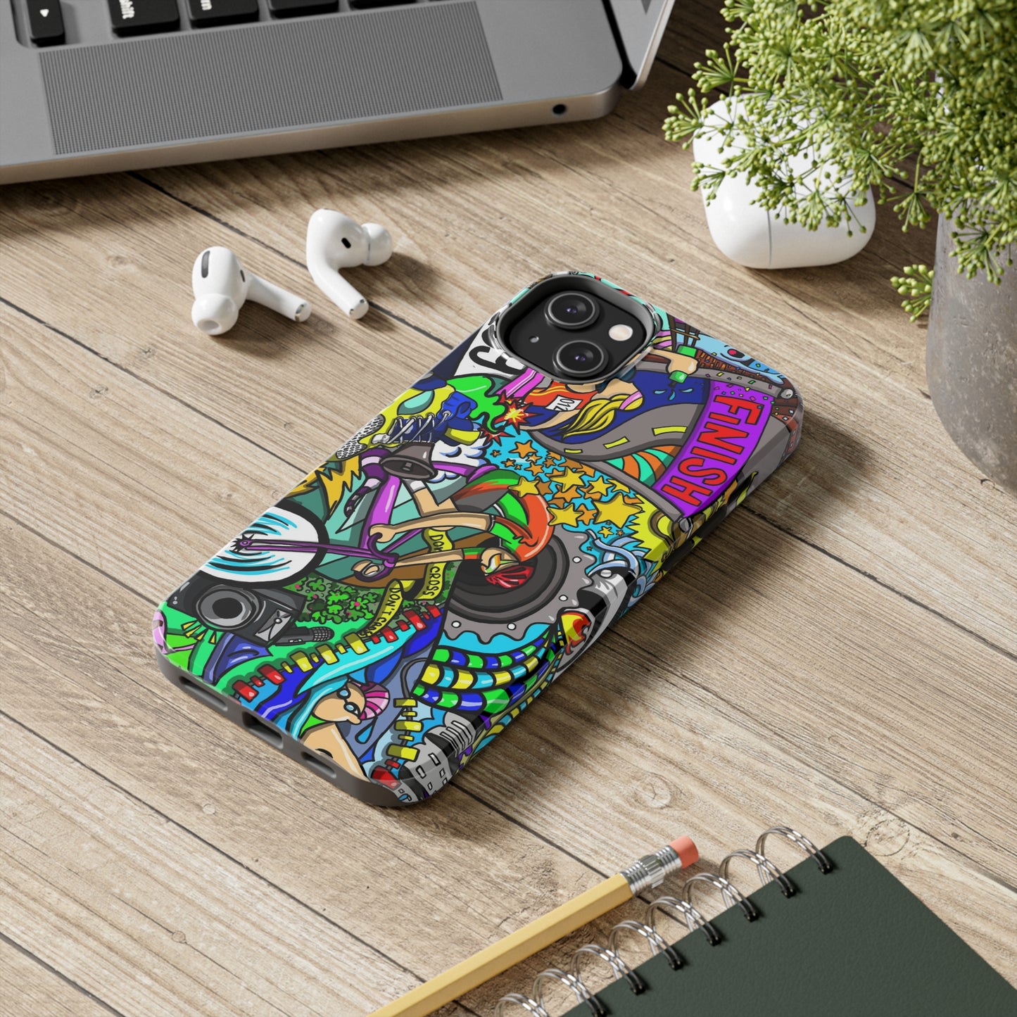 Colorful Triathlete Mural iPhone Case | Swim, Bike, Run Art | Lightweight & Impact-Resistant