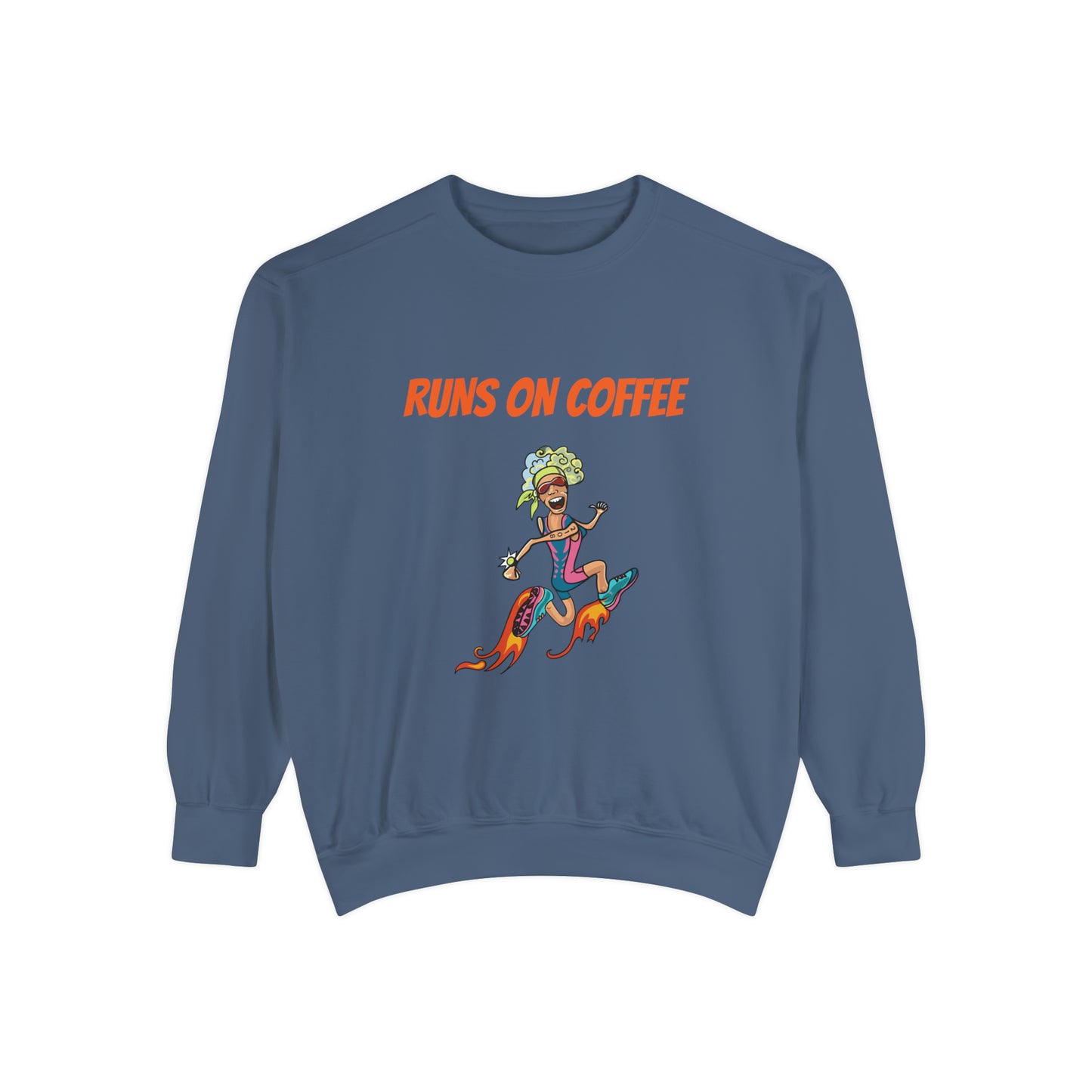 Runs on Coffee Whimsical Sweatshirt - Fuel Your Laughter and Warmth With Our Comfort Colors Funny Runner Sweatshirt