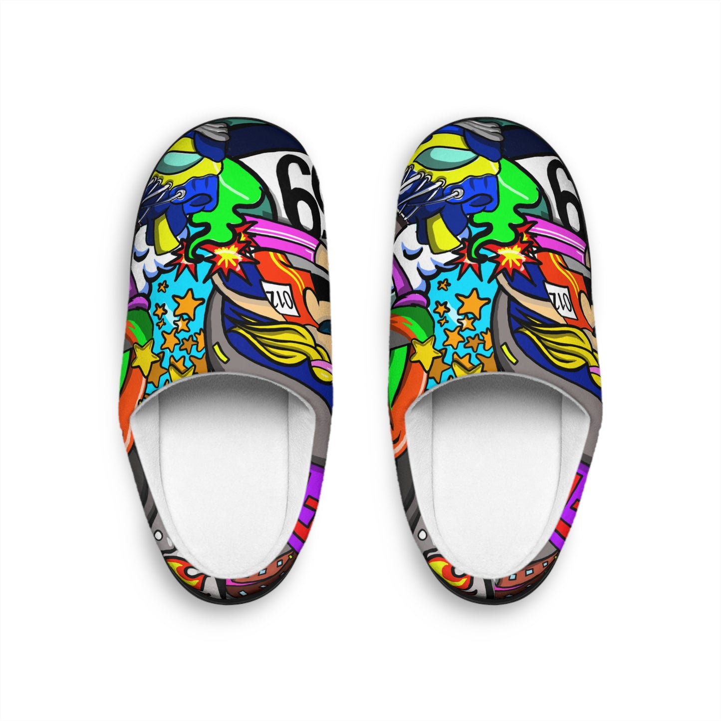 Whimsical Colorful Running-Themed Slippers | Soft Flannel Fleece | Anti-Skid Sole