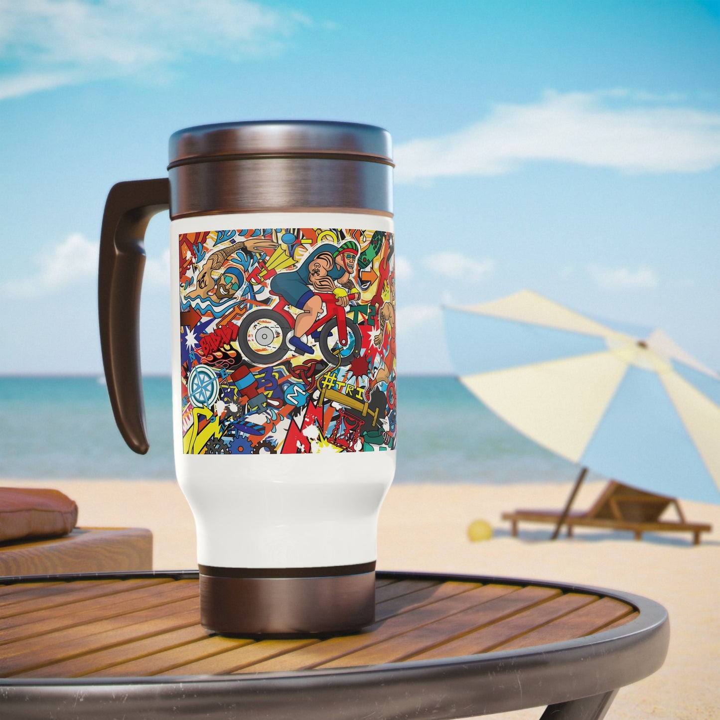 Macho Men Triathletes Stainless Steel Travel Mug - Sip & Stride with Swagger!