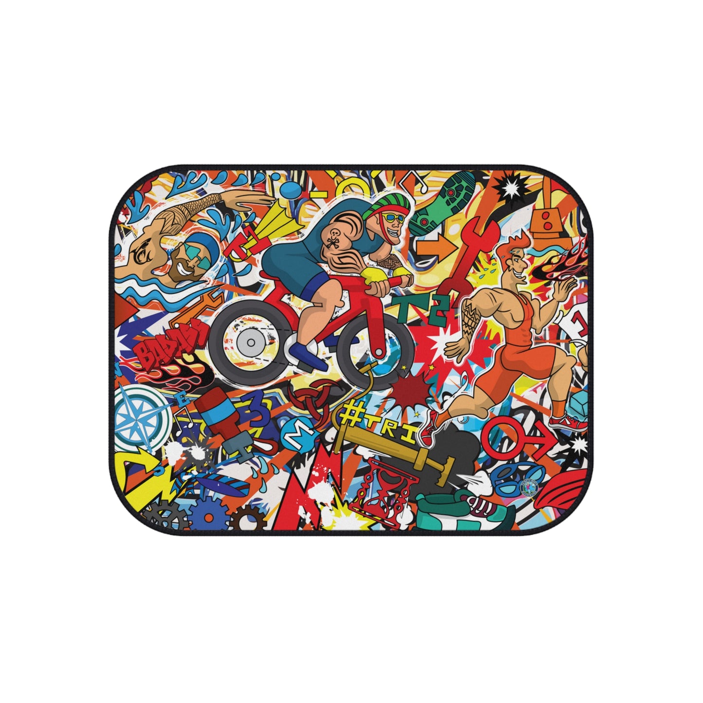 Colorful and Whimsical Triathlon Car Mats Set | Multisport Endurance Race Humor