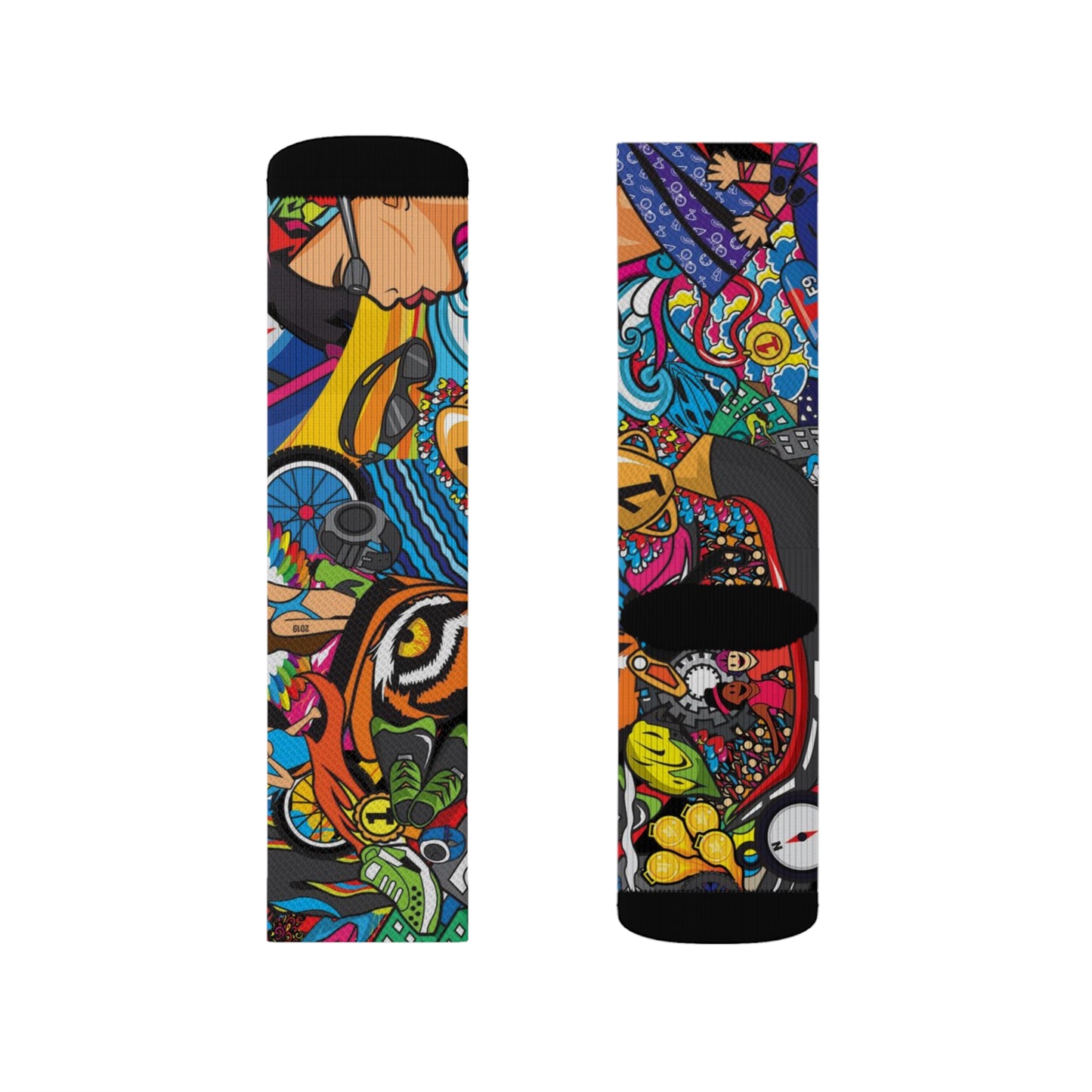 Triathlon-Inspired Women's Artistic Socks | Multisport Endurance Mural