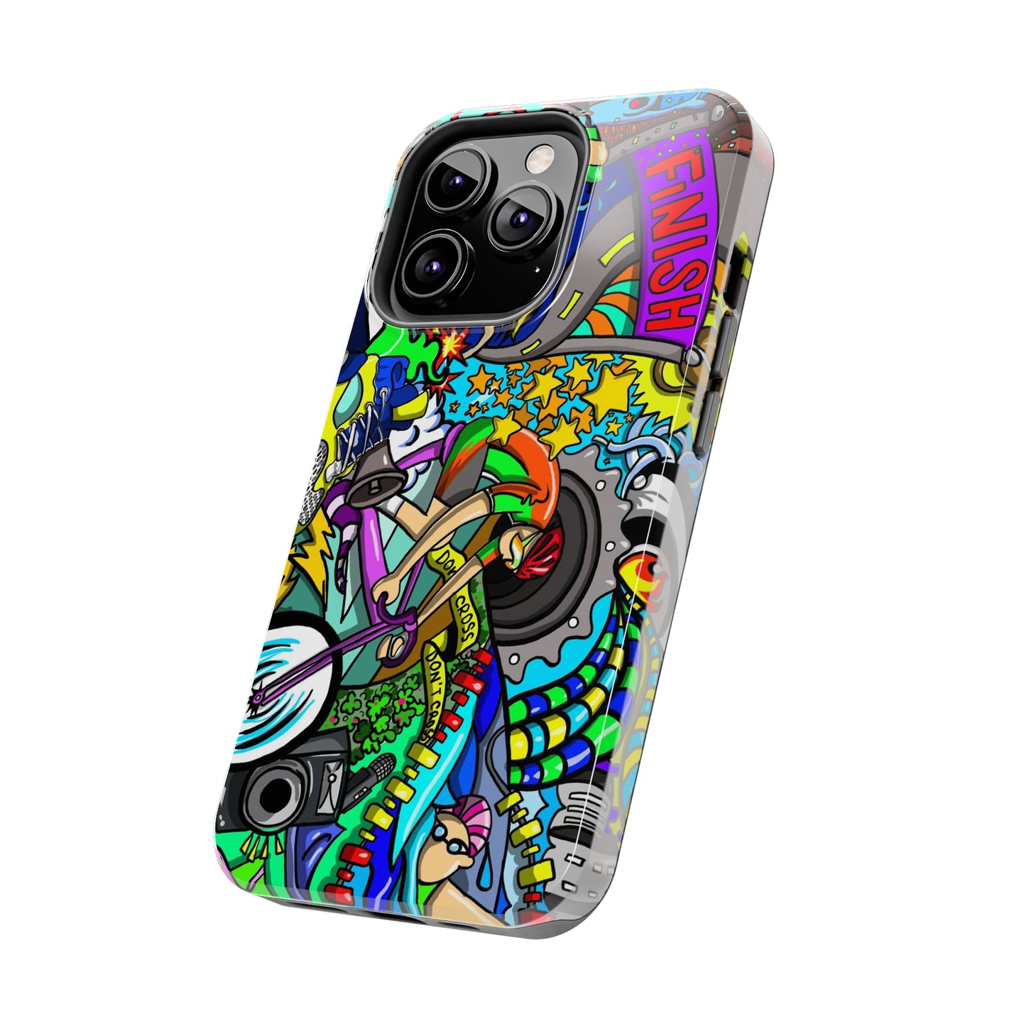 Colorful Triathlete Mural iPhone Case | Swim, Bike, Run Art | Lightweight & Impact-Resistant