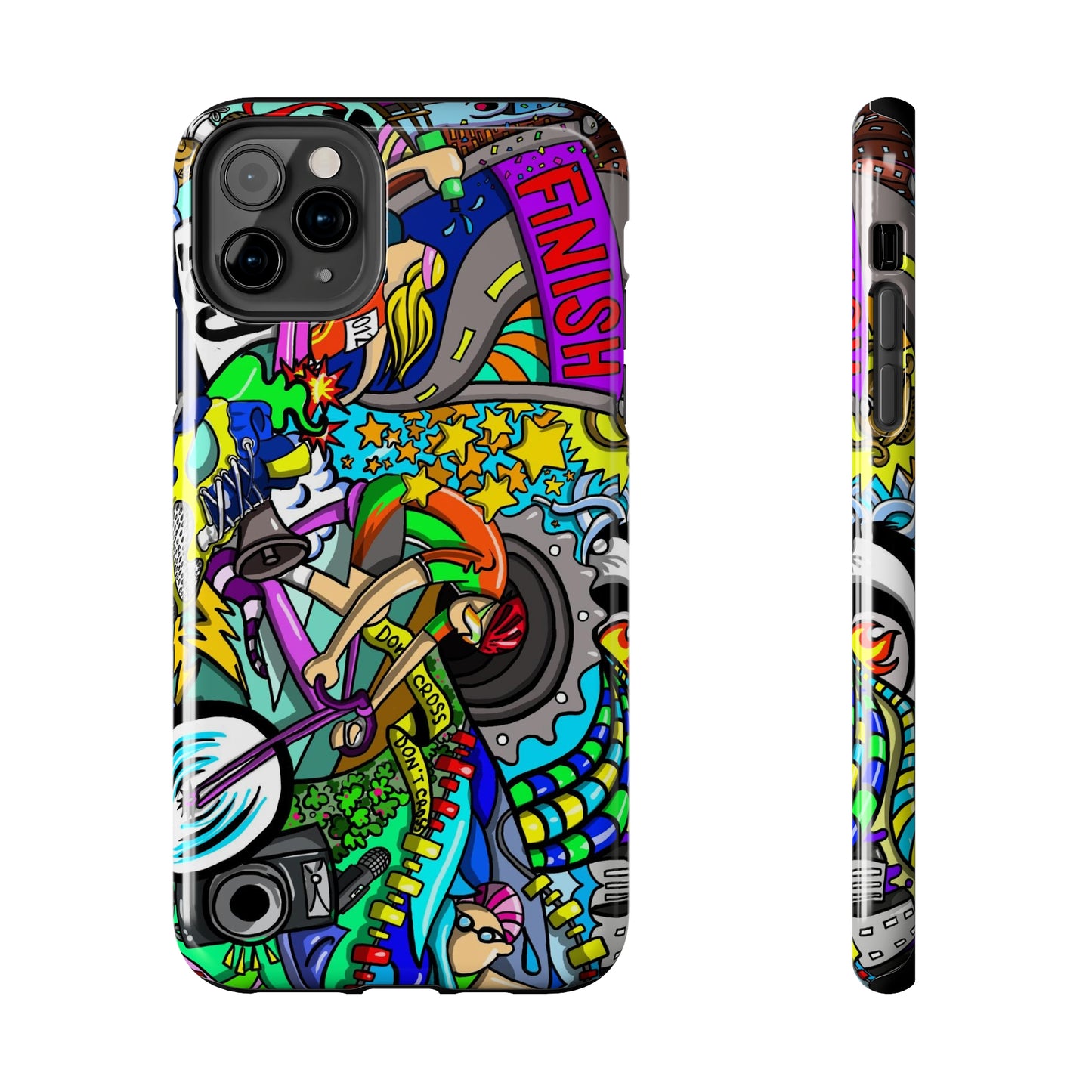 Colorful Triathlete Mural iPhone Case | Swim, Bike, Run Art | Lightweight & Impact-Resistant