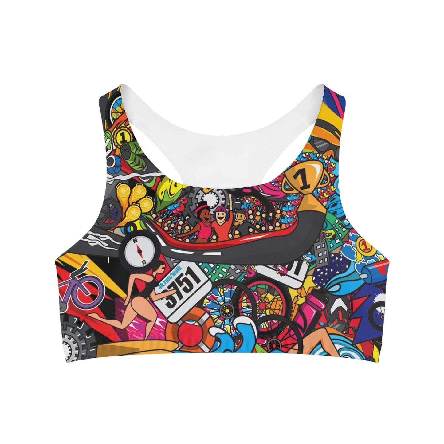 Triathlon-Inspired Seamless Women's Sports Bra | Artistic Mural Design