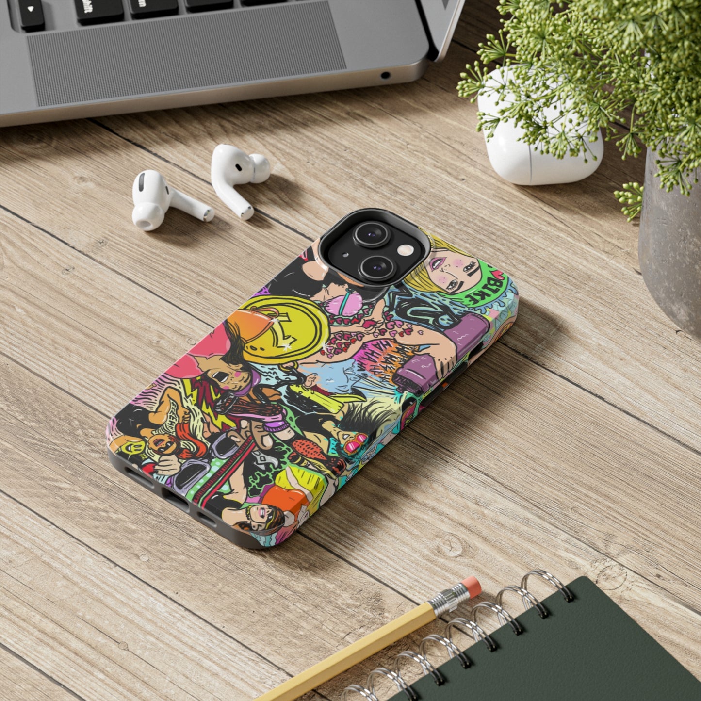 Colorful Graffiti Triathlon iPhone Case | Badass Women Triathletes | Impact-Resistant & Wireless Charging