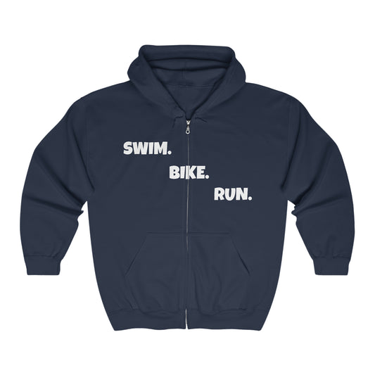 Swim, Bike, Run Triathlon Multisport Sweatshirt Hoodie | Comfy Zip-Up Classic Fit