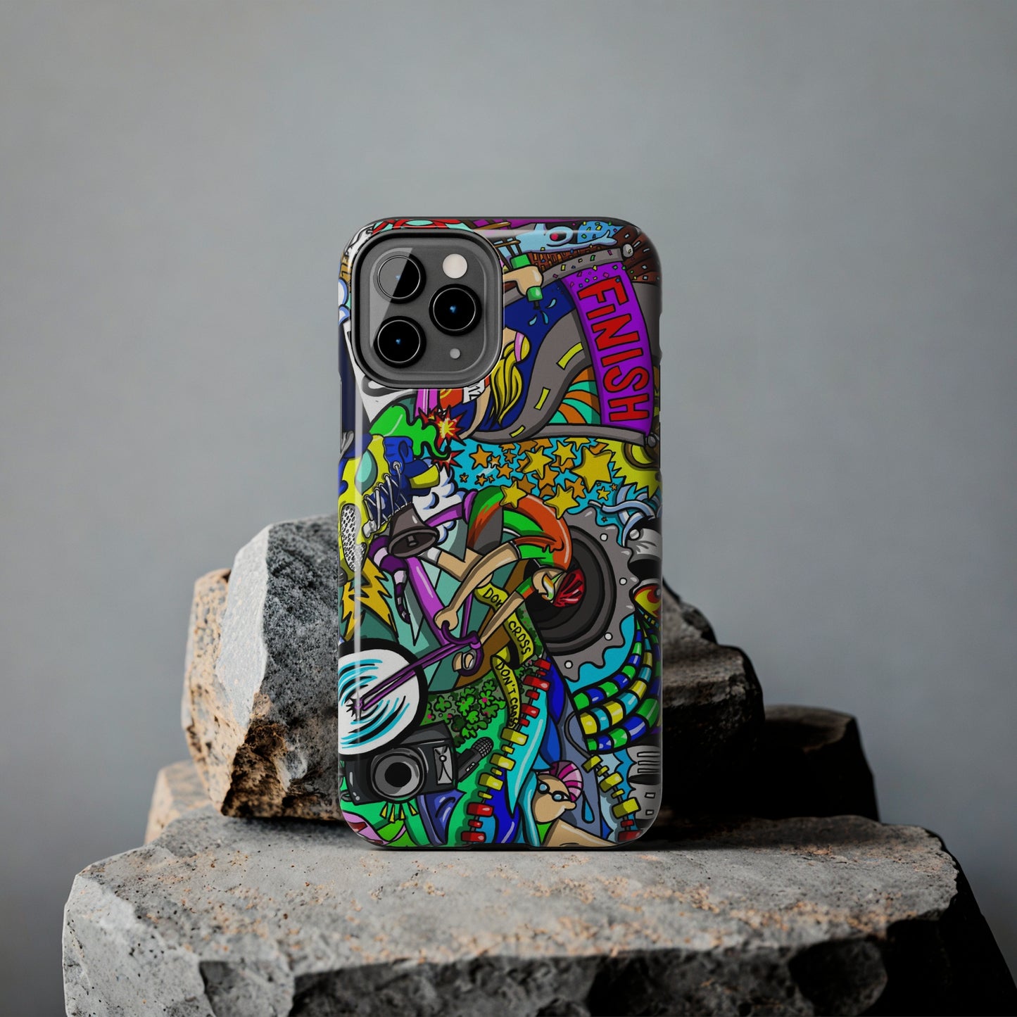 Colorful Triathlete Mural iPhone Case | Swim, Bike, Run Art | Lightweight & Impact-Resistant