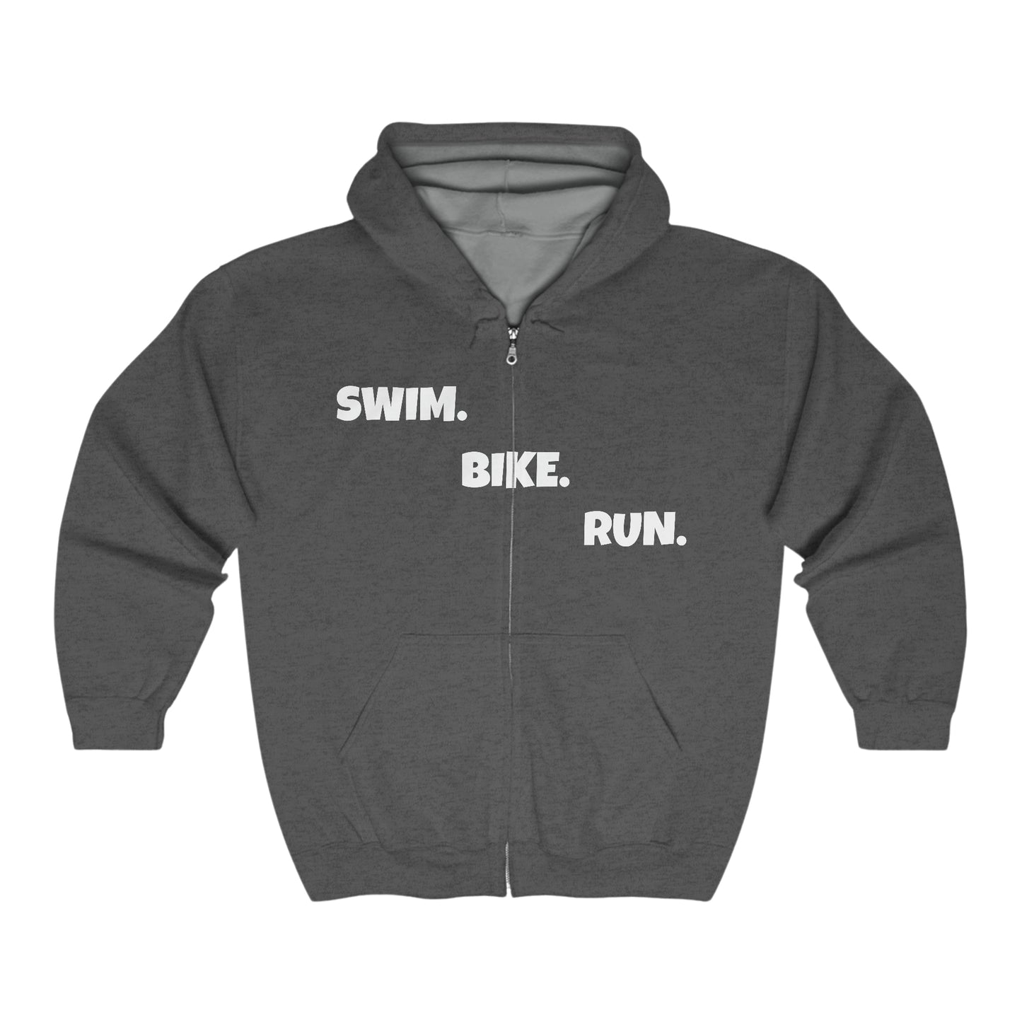 Swim, Bike, Run Triathlon Multisport Sweatshirt Hoodie | Comfy Zip-Up Classic Fit