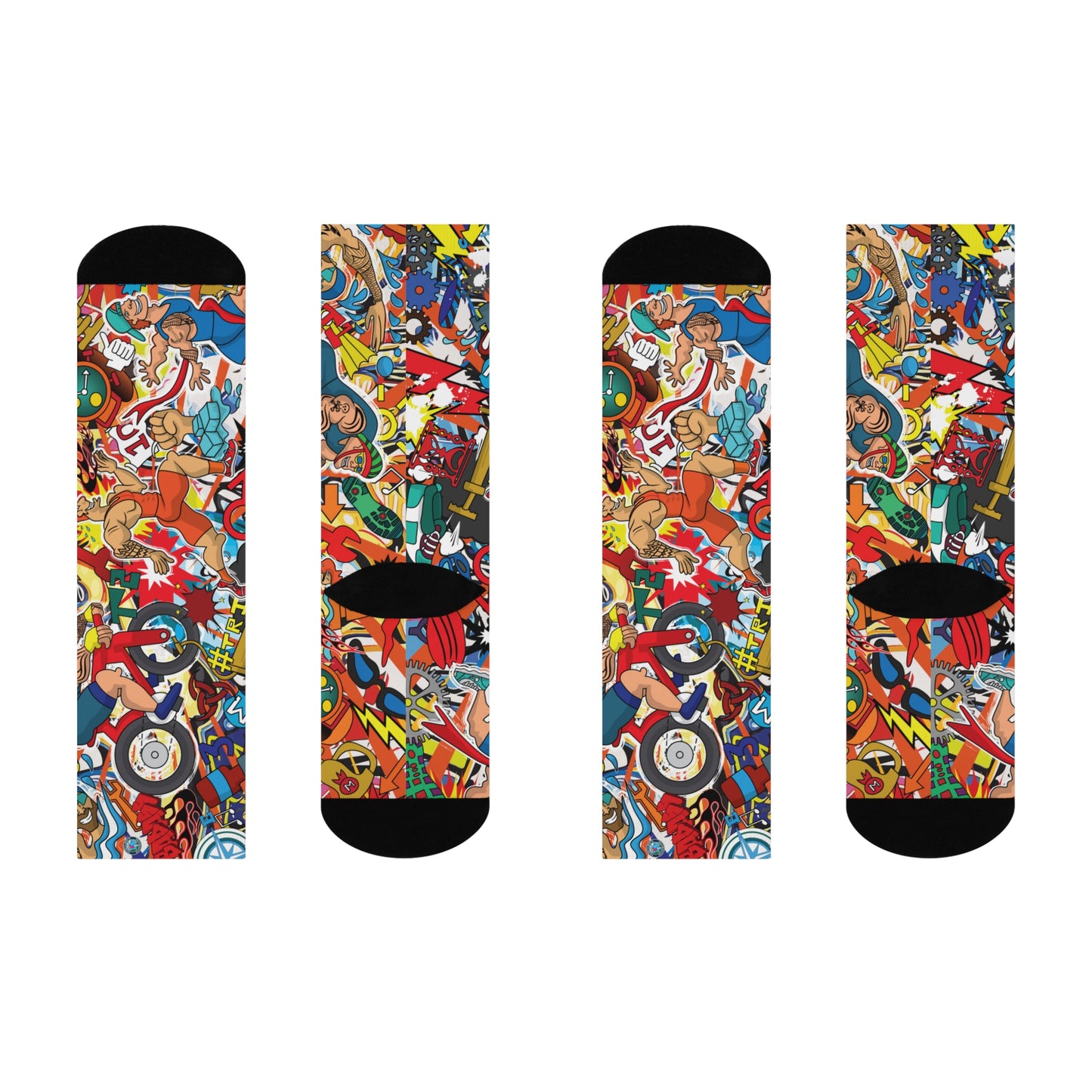 Macho Man Triathlete Crew Socks - Art Meets Endurance for Triathlon Warriors