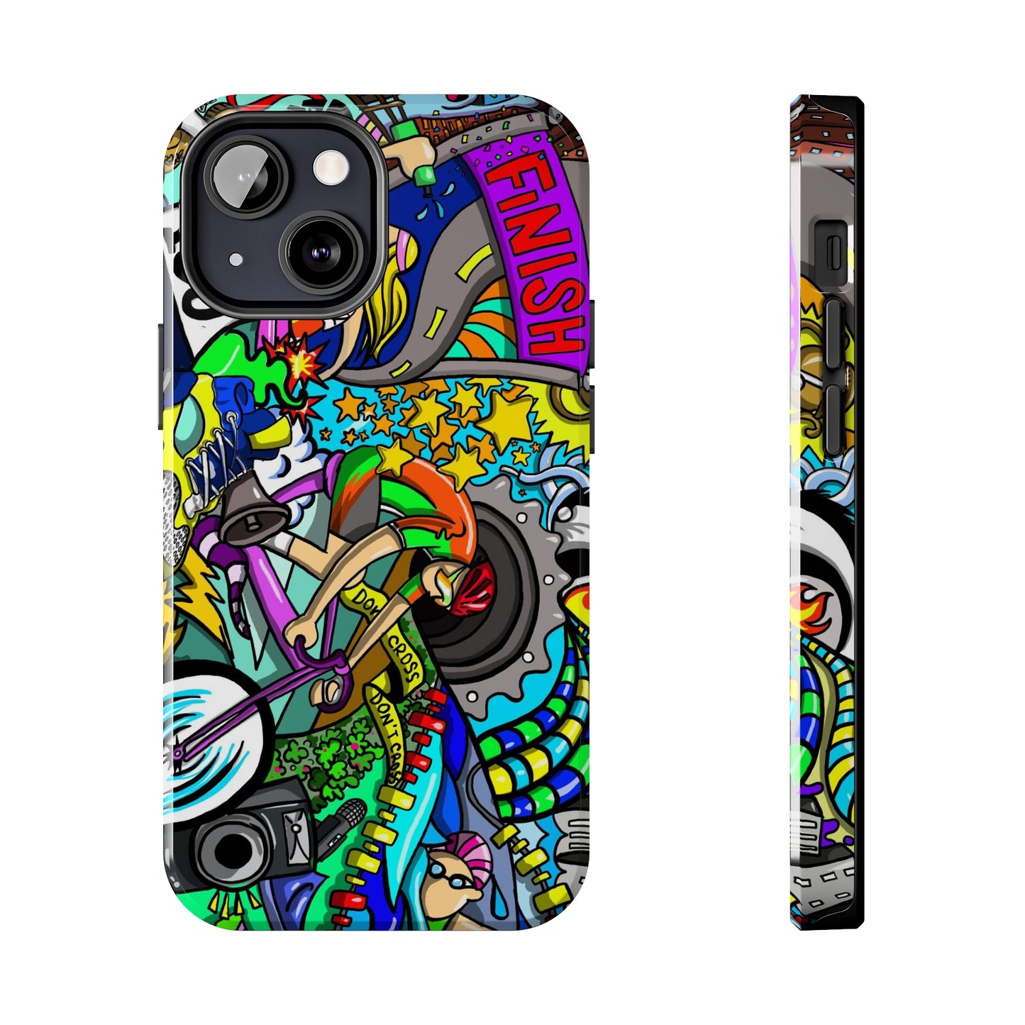 Colorful Triathlete Mural iPhone Case | Swim, Bike, Run Art | Lightweight & Impact-Resistant