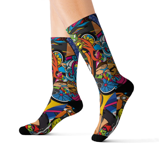 Triathlon-Inspired Women's Artistic Socks | Multisport Endurance Mural